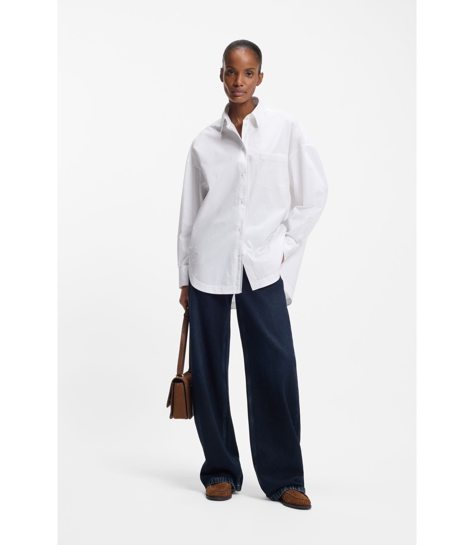 Boss Oversized Fit Blouse In Organza And Poplin White Women's