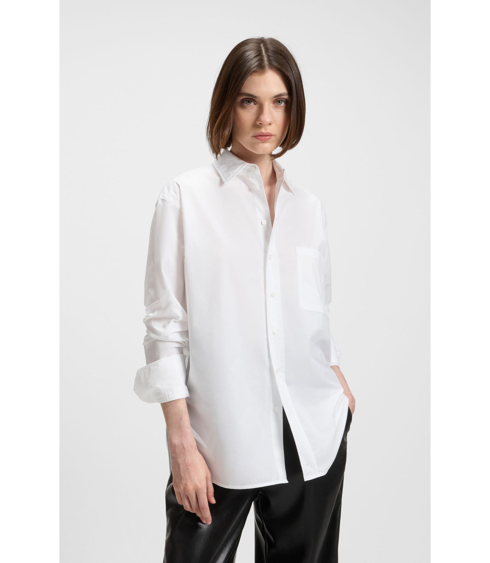 Boss Oversized Fit Blouse In Cotton White Women's