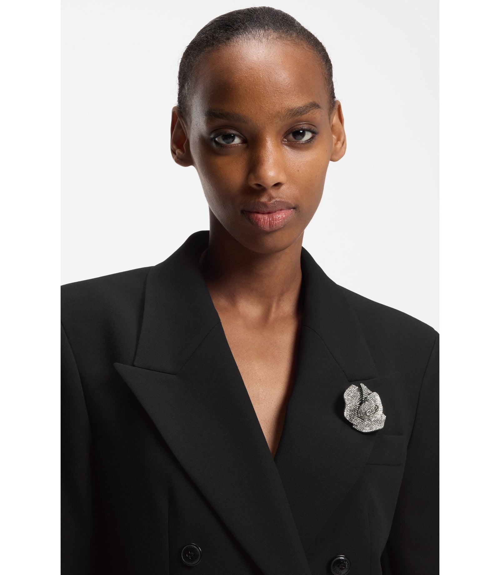 Hugo Oversized Fit Blazer With Rhinestone Lapel Brooch Black Women's