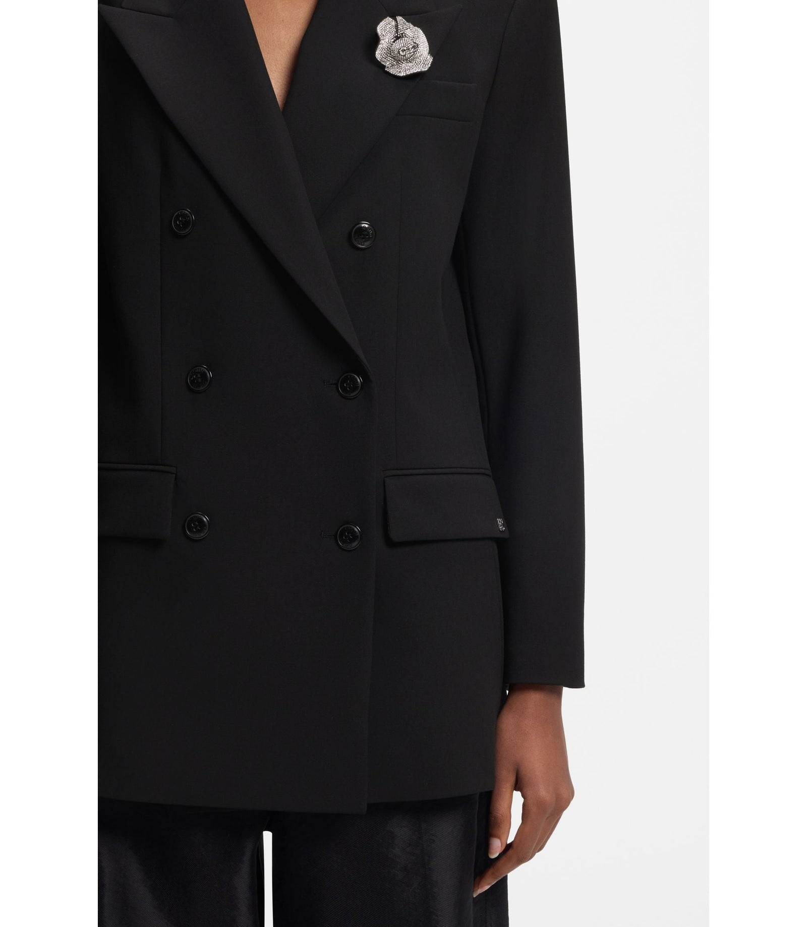 Hugo Oversized Fit Blazer With Rhinestone Lapel Brooch Black Women's
