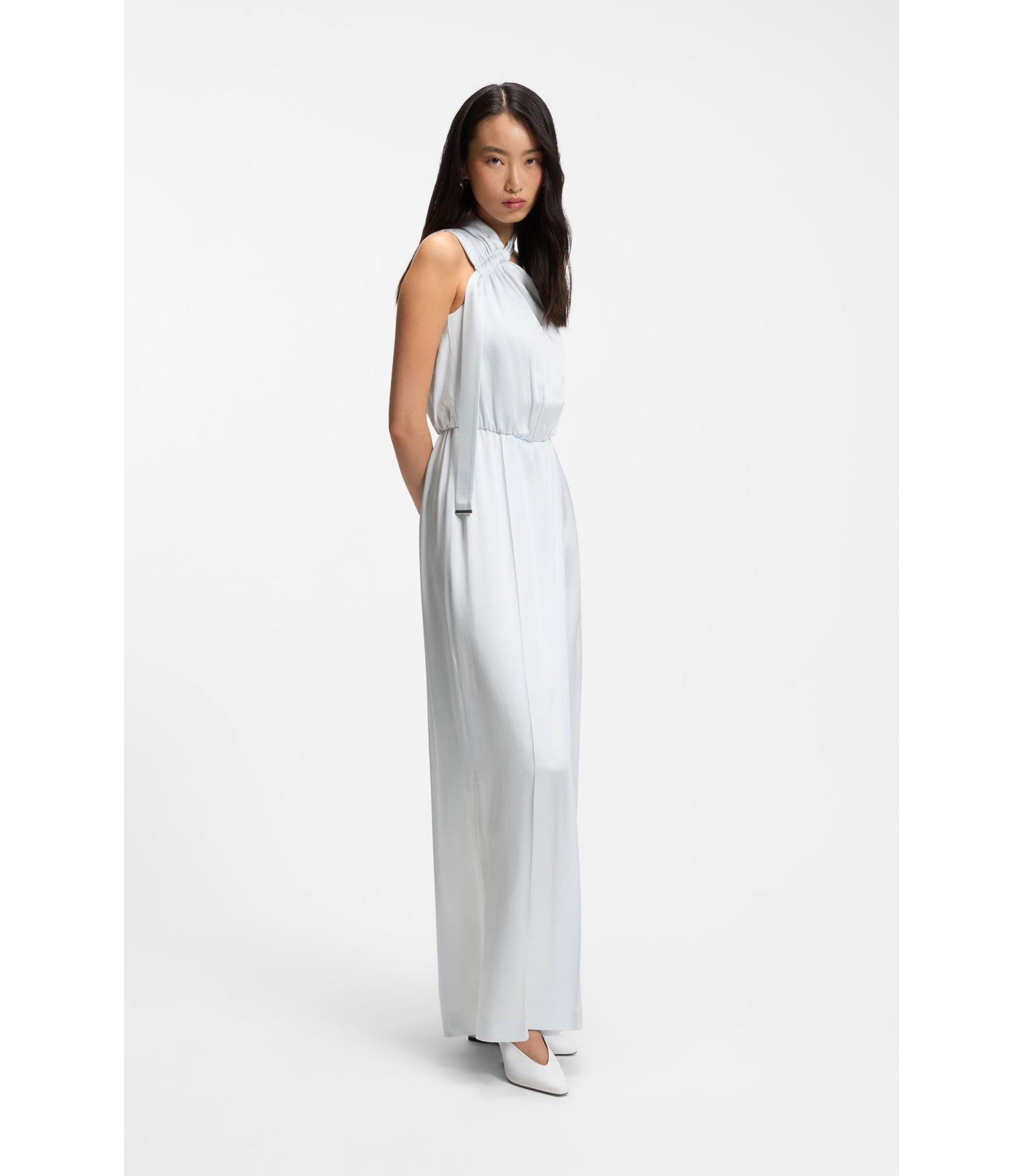 Boss One Shoulder Jumpsuit With Wrap Effect Front Light Blue Women's