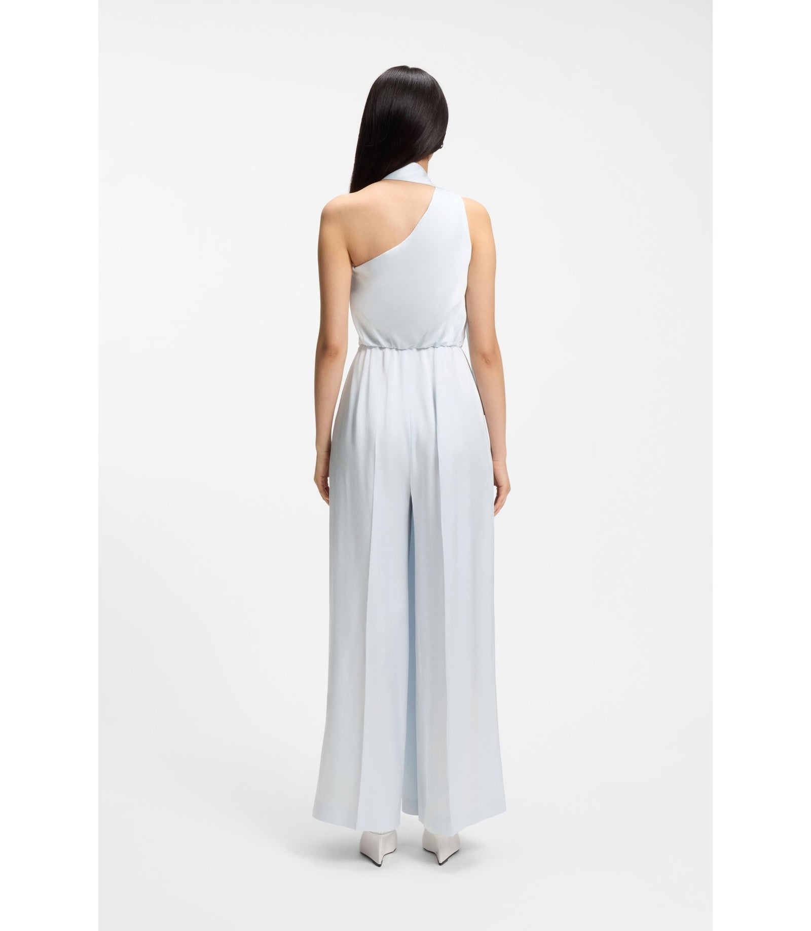 Boss One Shoulder Jumpsuit With Wrap Effect Front Light Blue Women's