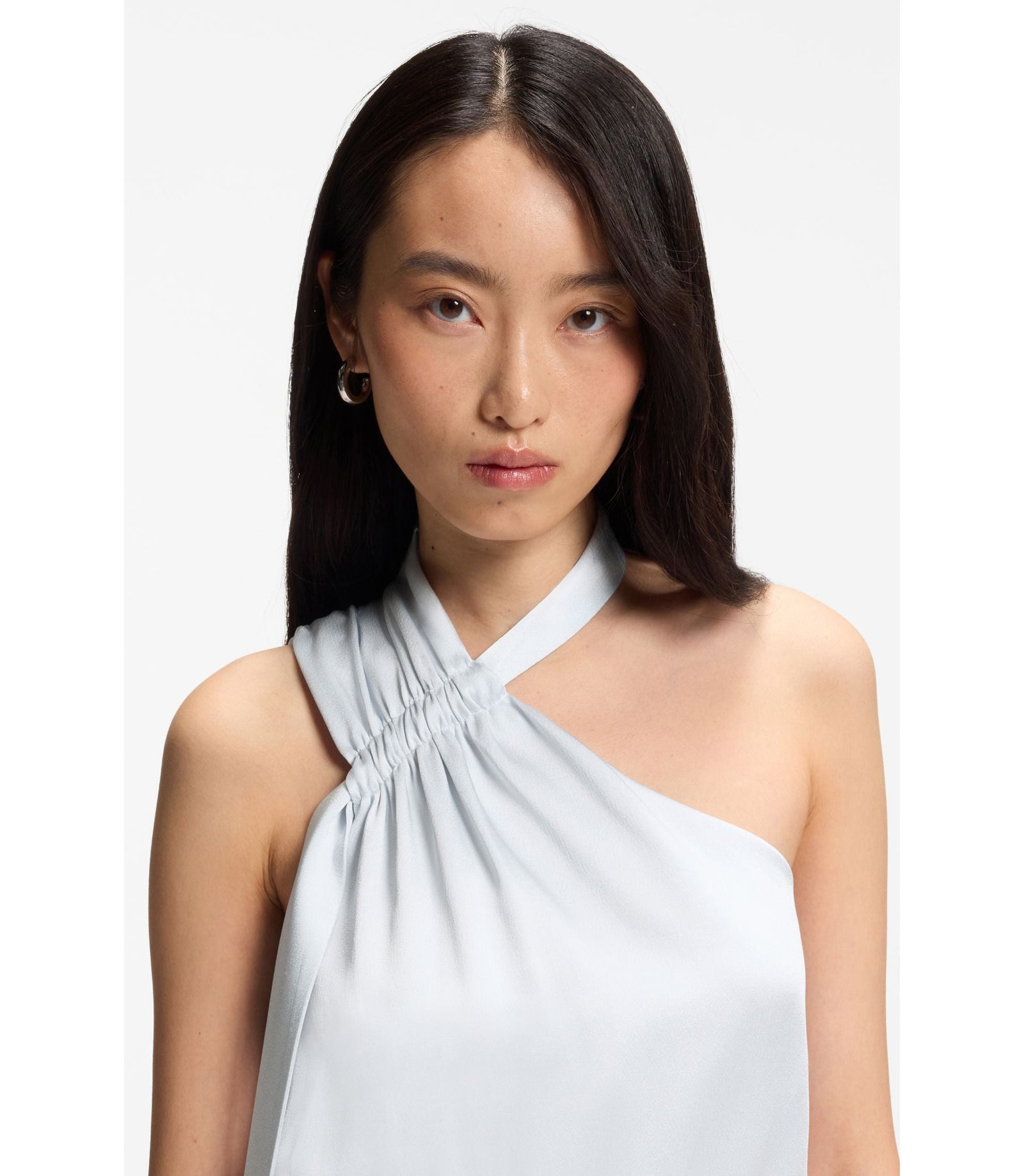 Boss One Shoulder Jumpsuit With Wrap Effect Front Light Blue Women's