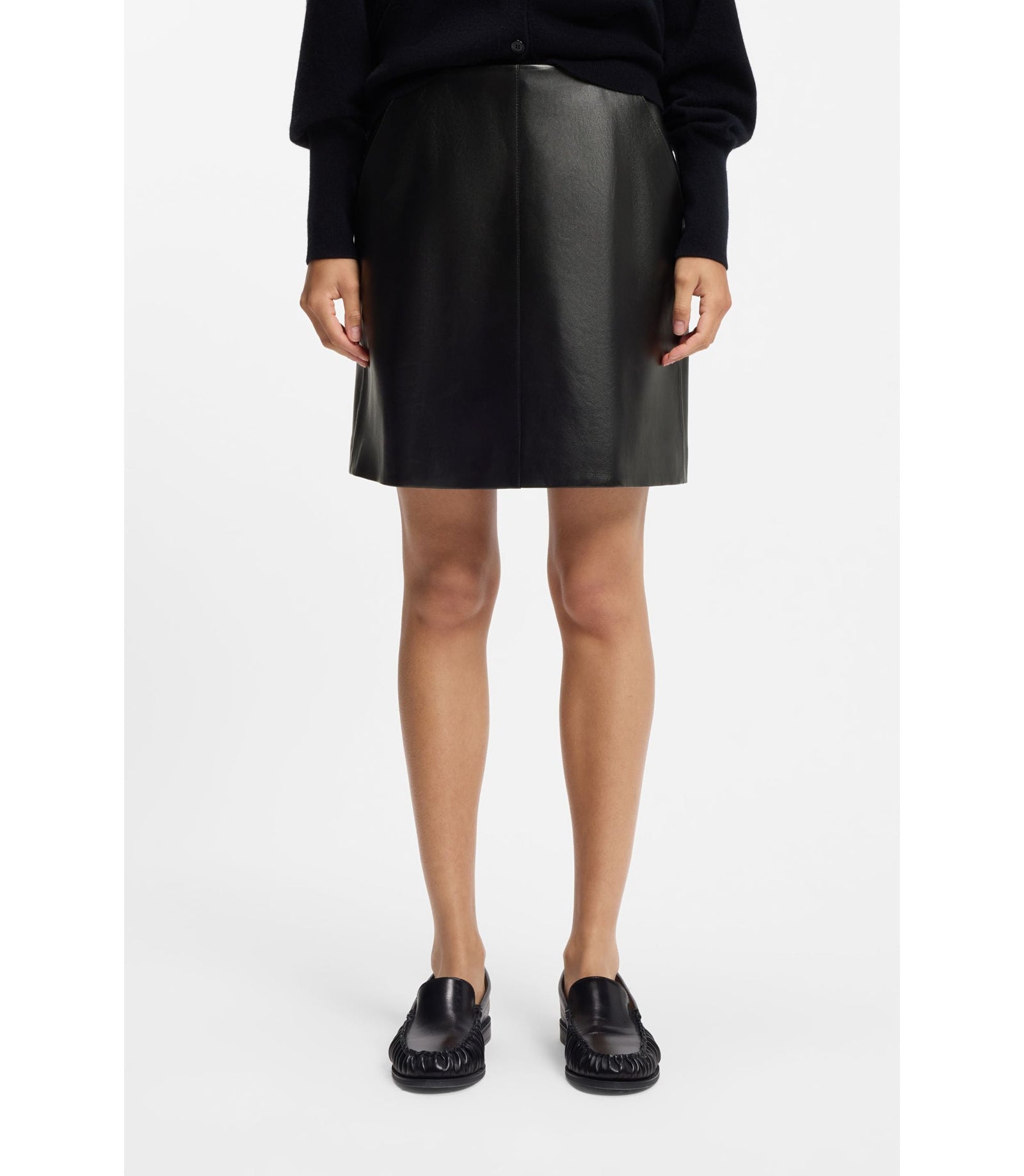 Boss Nappa Leather Skirt With Front Seam Black Women's