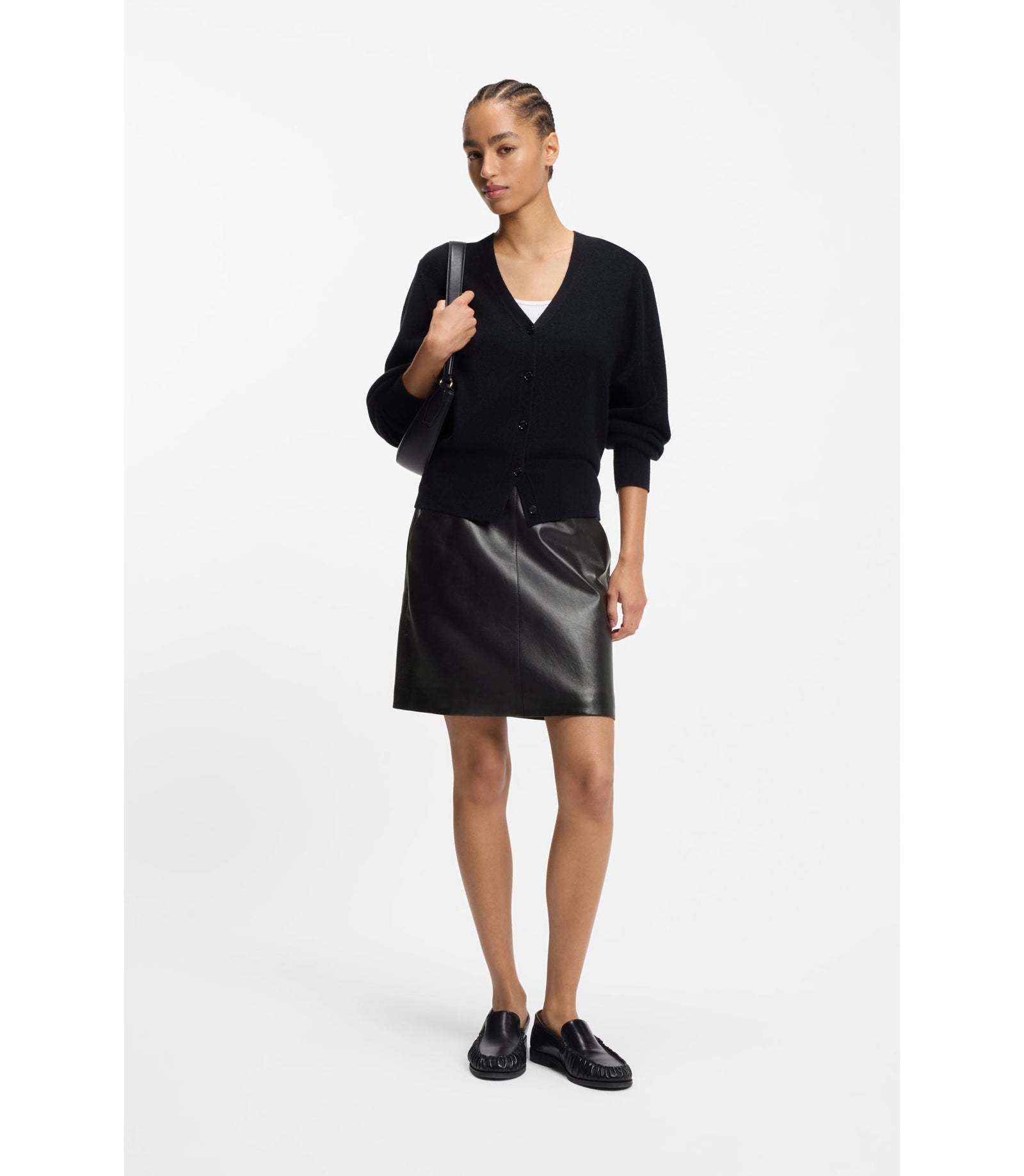 Boss Nappa Leather Skirt With Front Seam Black Women's