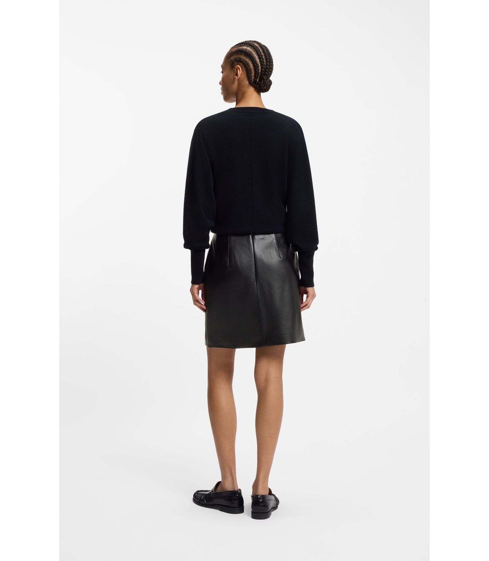 Boss Nappa Leather Skirt With Front Seam Black Women's