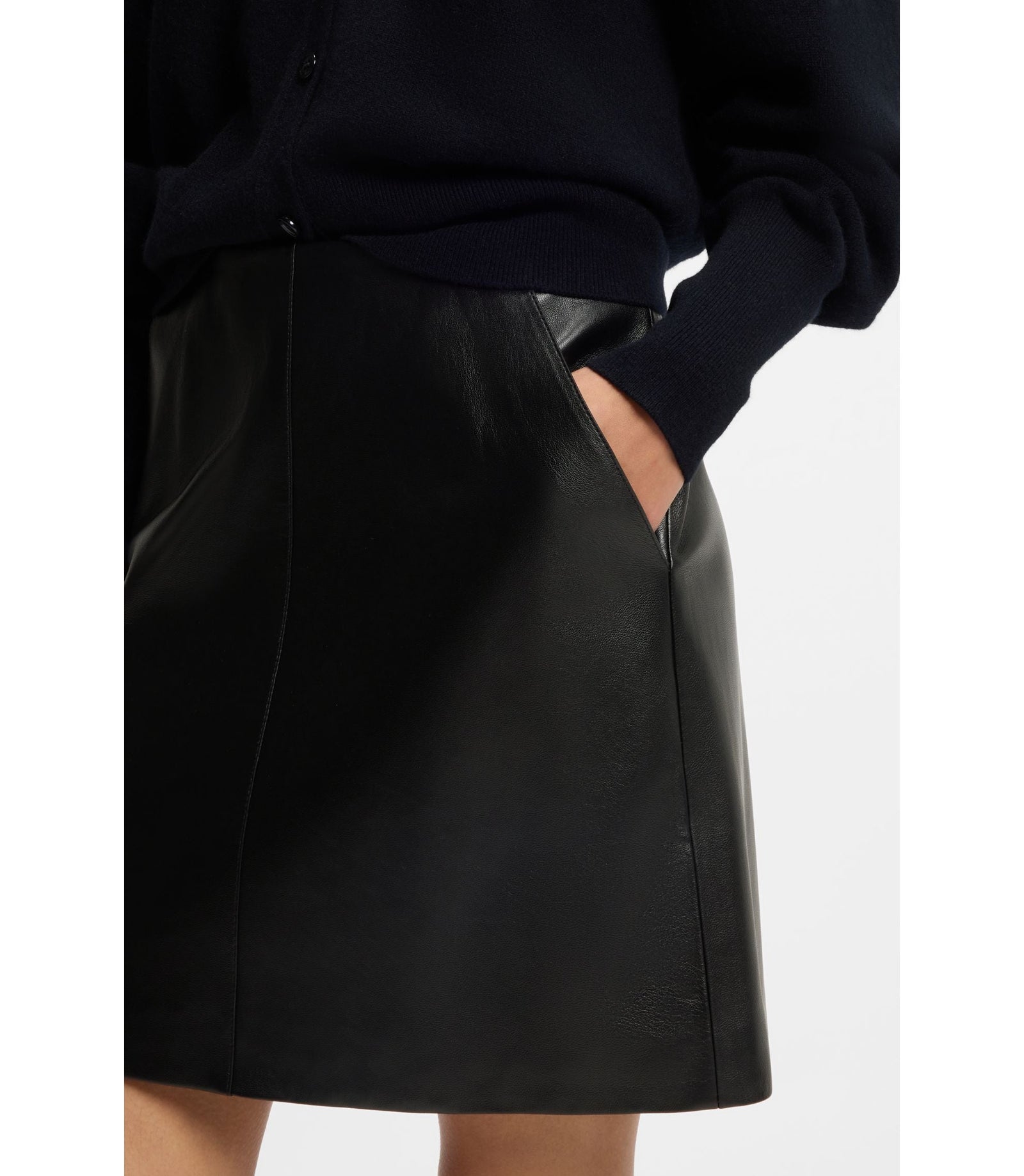Boss Nappa Leather Skirt With Front Seam Black Women's