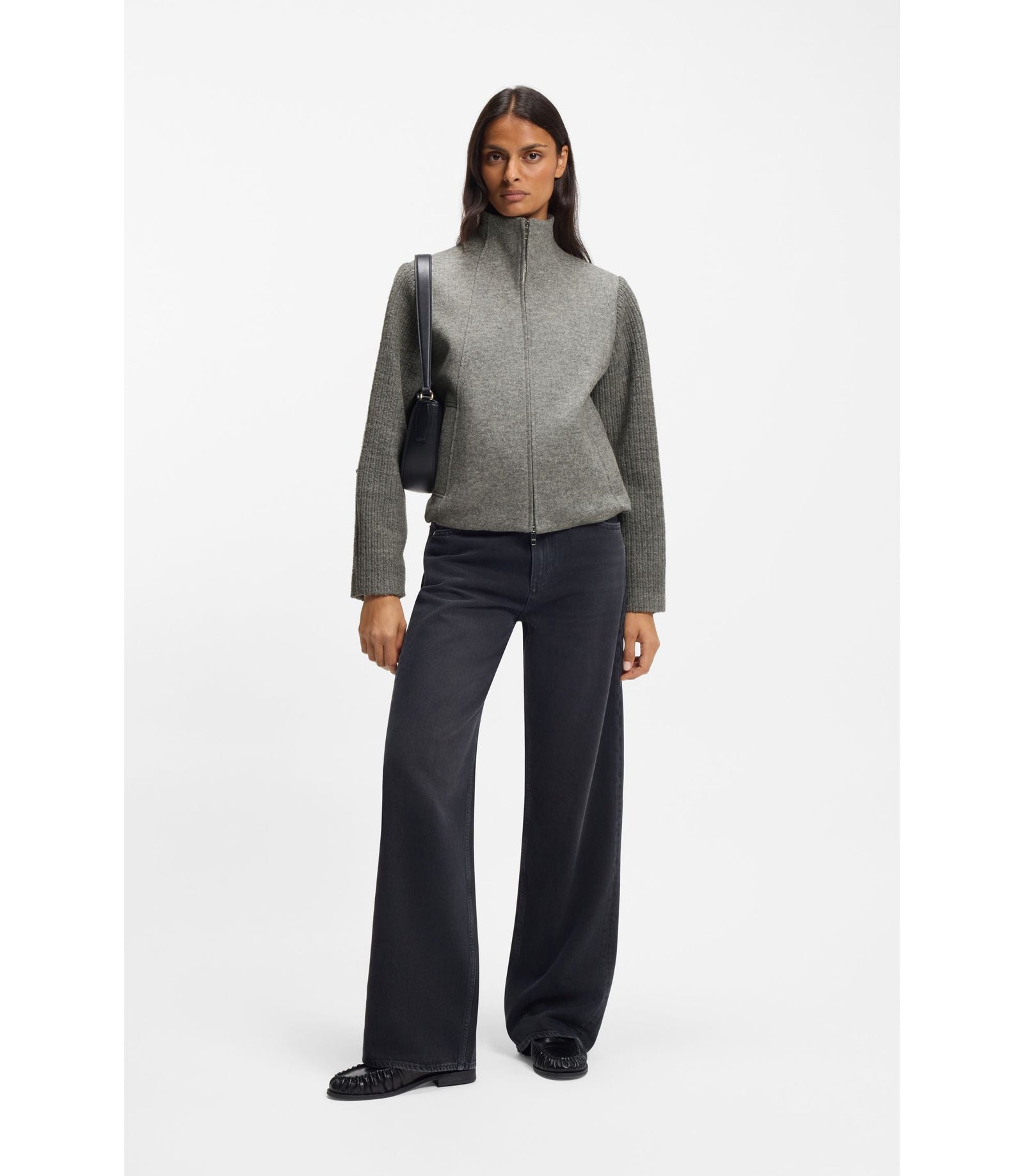 Boss Modern Fit Blazer In Boiled Virgin Wool Grey Women's