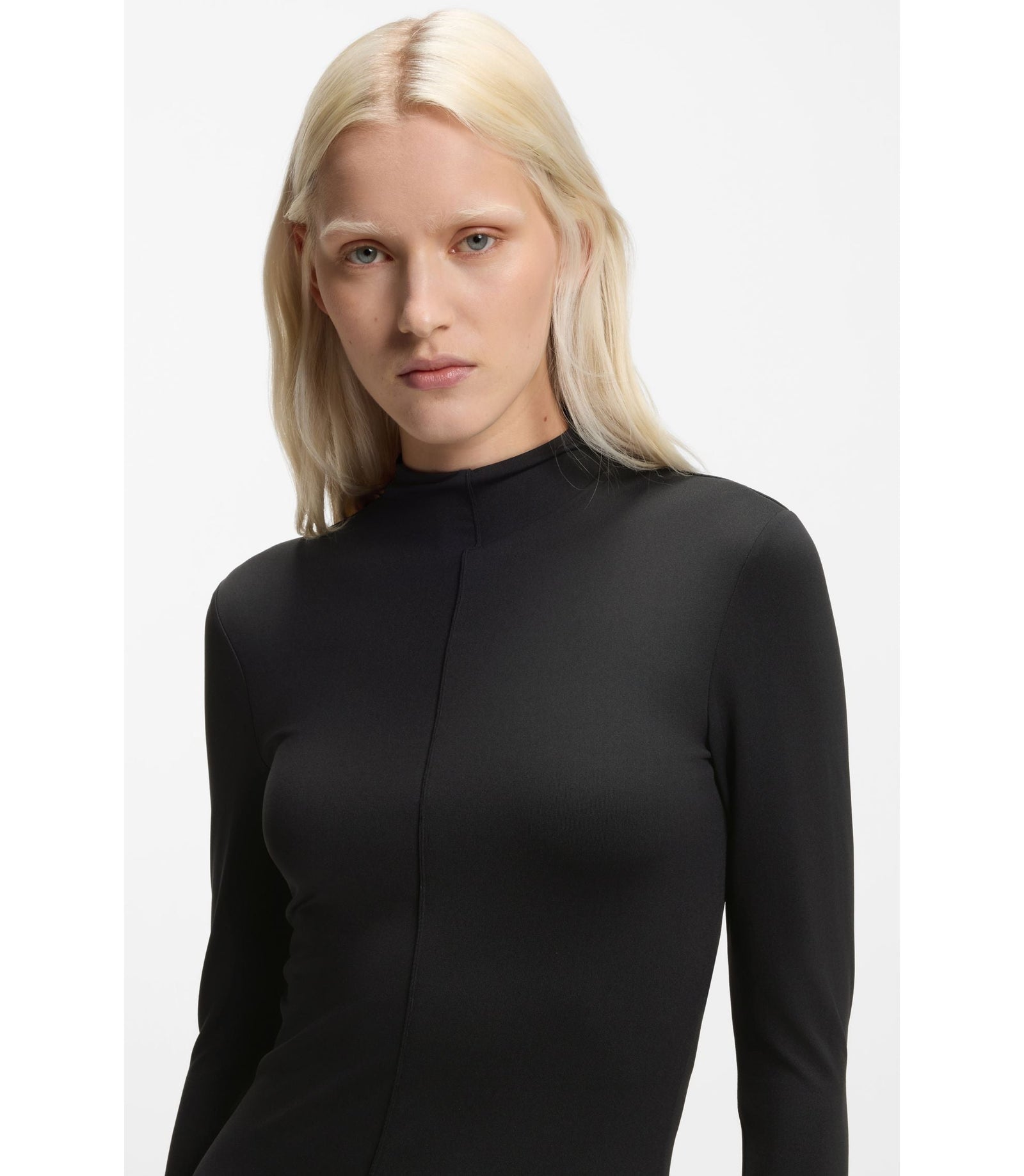 Hugo Mock Neck Dress In Stretch Jersey Black Women's