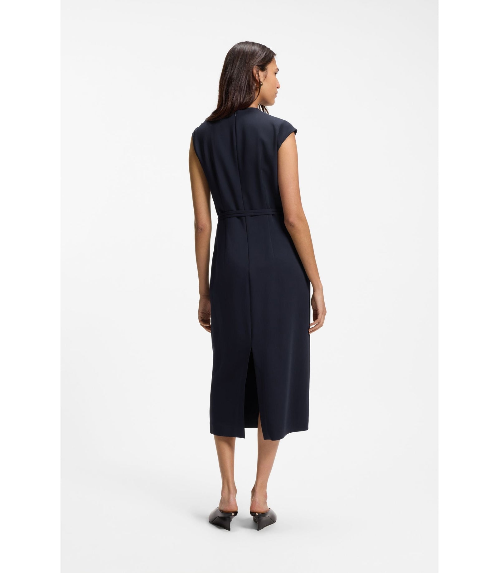 Boss Midi Length Dress With Gathered Shoulder Detail Dark Blue Women's