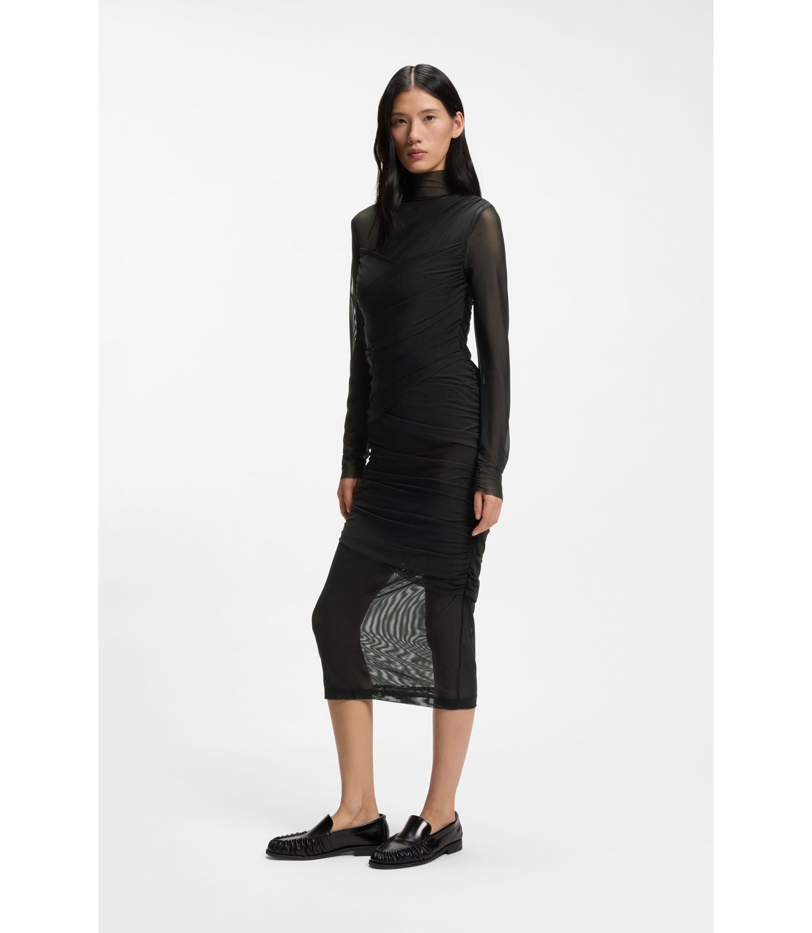 Boss Mesh Panel Dress In A Slim Fit Black Women's