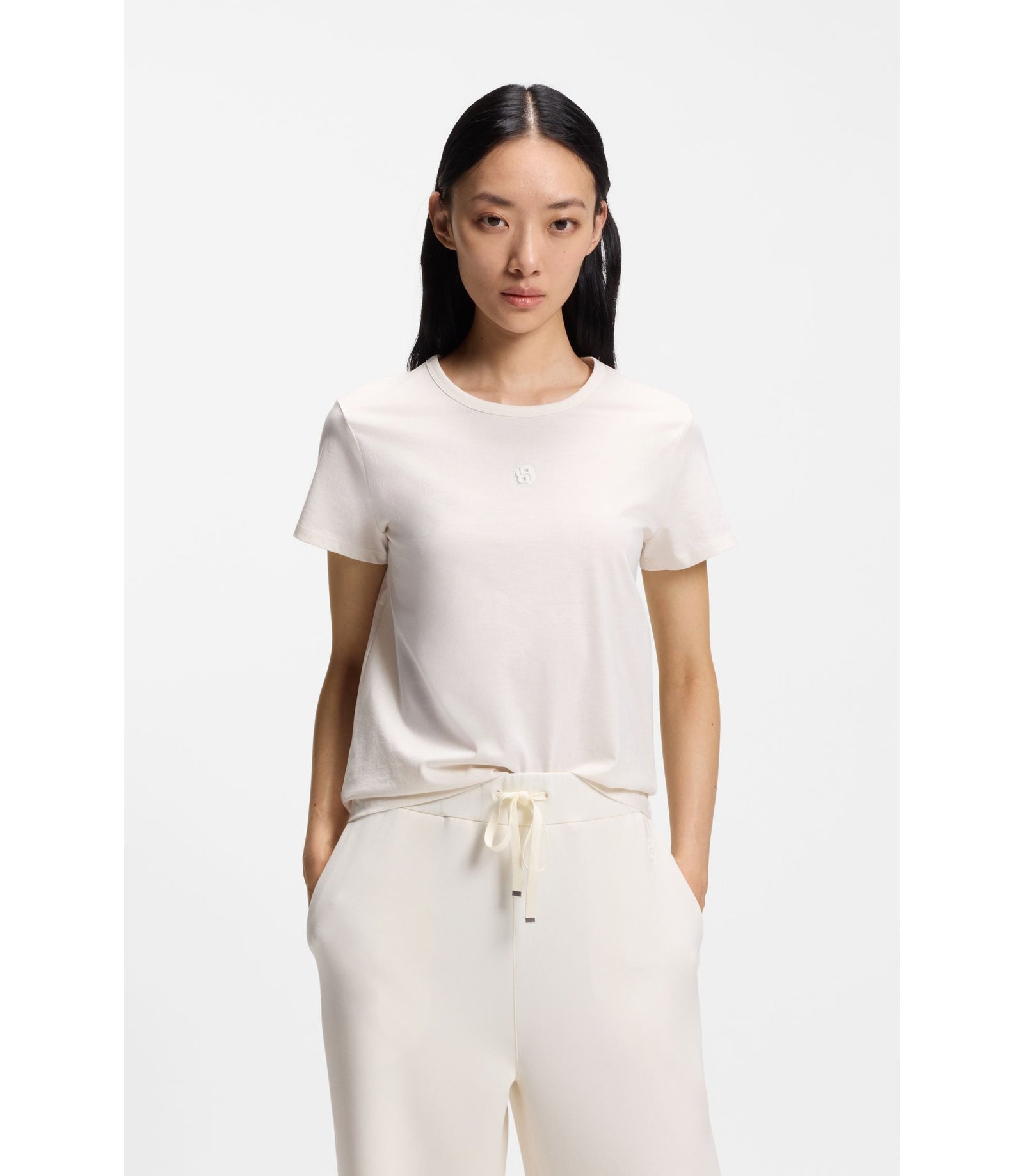 Boss Mercerised Cotton T Shirt In A Regular Fit White Women's