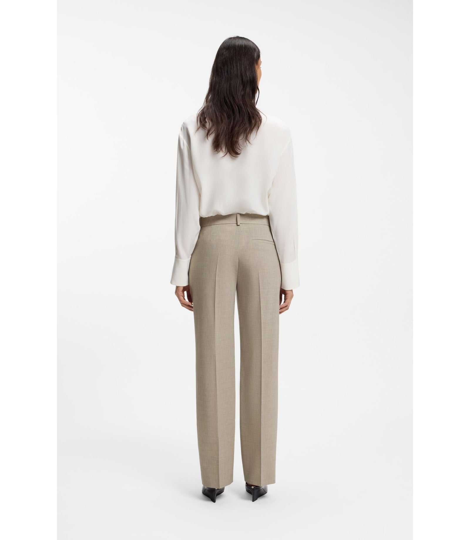 Boss Melange Relaxed Fit Trousers In Virgin Wool Light Beige Women's