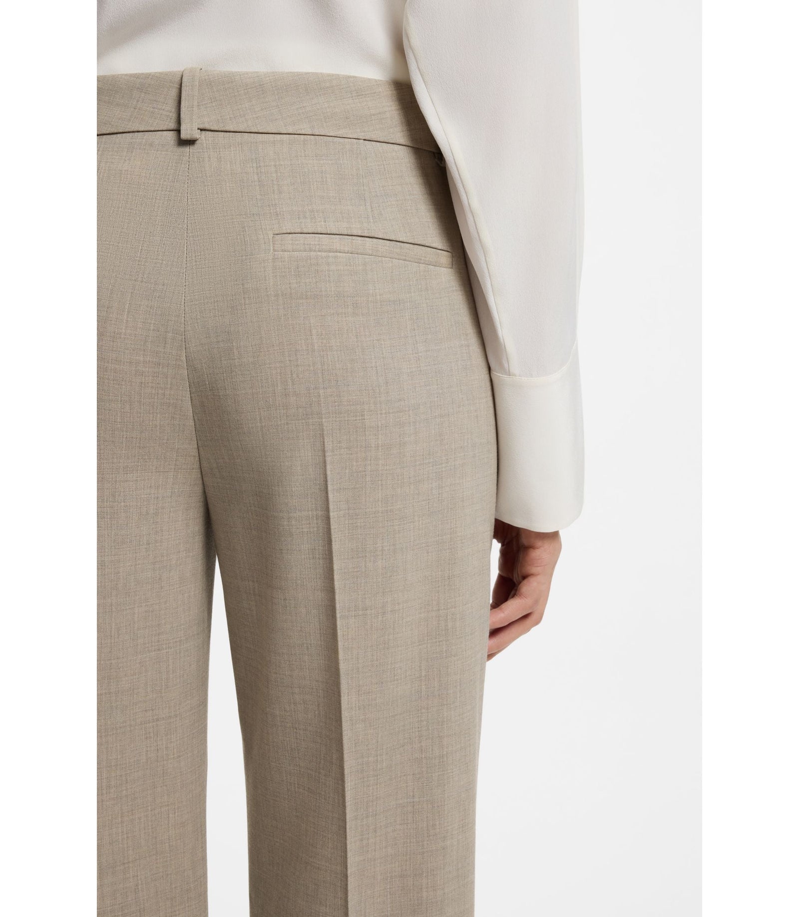 Boss Melange Relaxed Fit Trousers In Virgin Wool Light Beige Women's