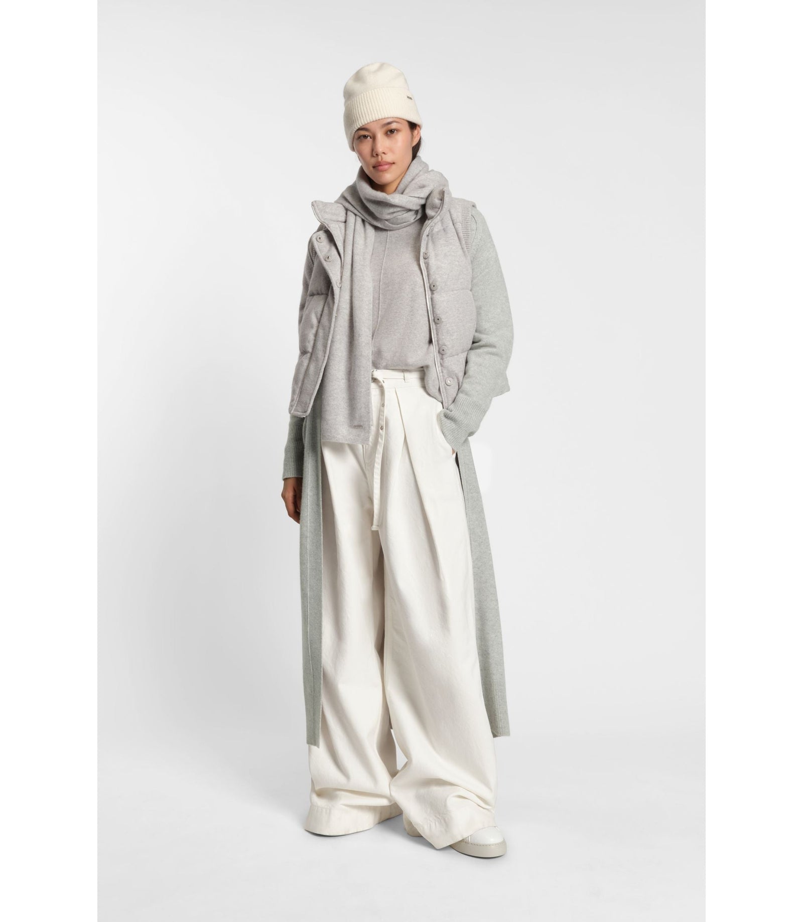 Boss Melange Cashmere Cardigan With Belt Light Grey Women's