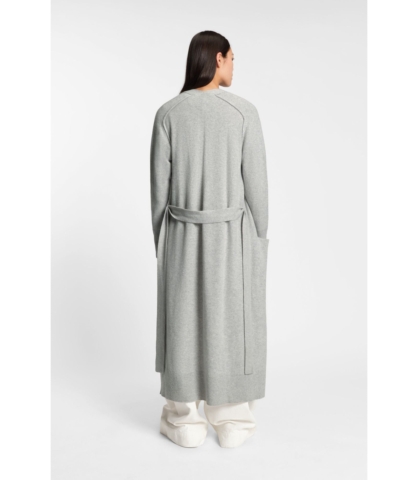 Boss Melange Cashmere Cardigan With Belt Light Grey Women's