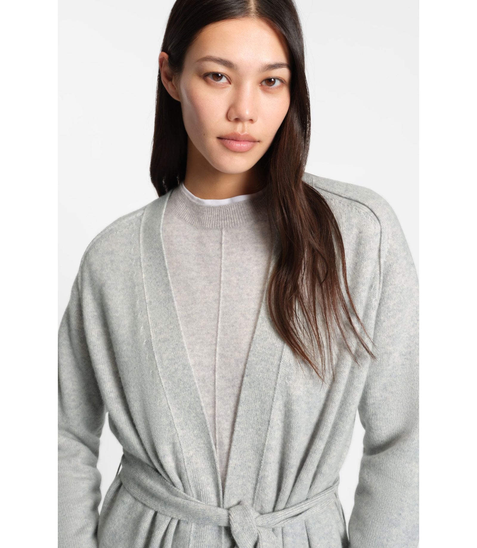 Boss Melange Cashmere Cardigan With Belt Light Grey Women's