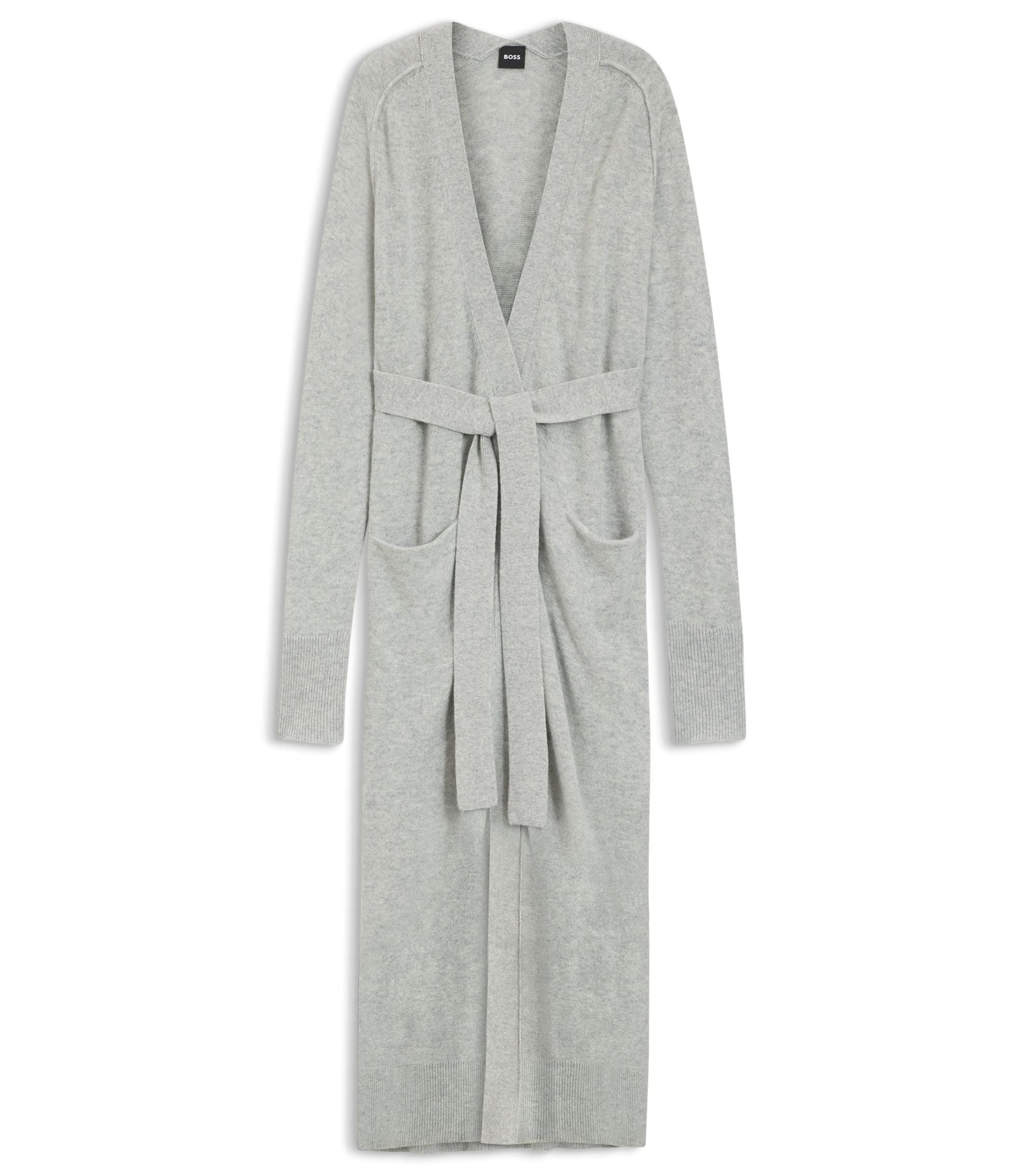 Boss Melange Cashmere Cardigan With Belt Light Grey Women's