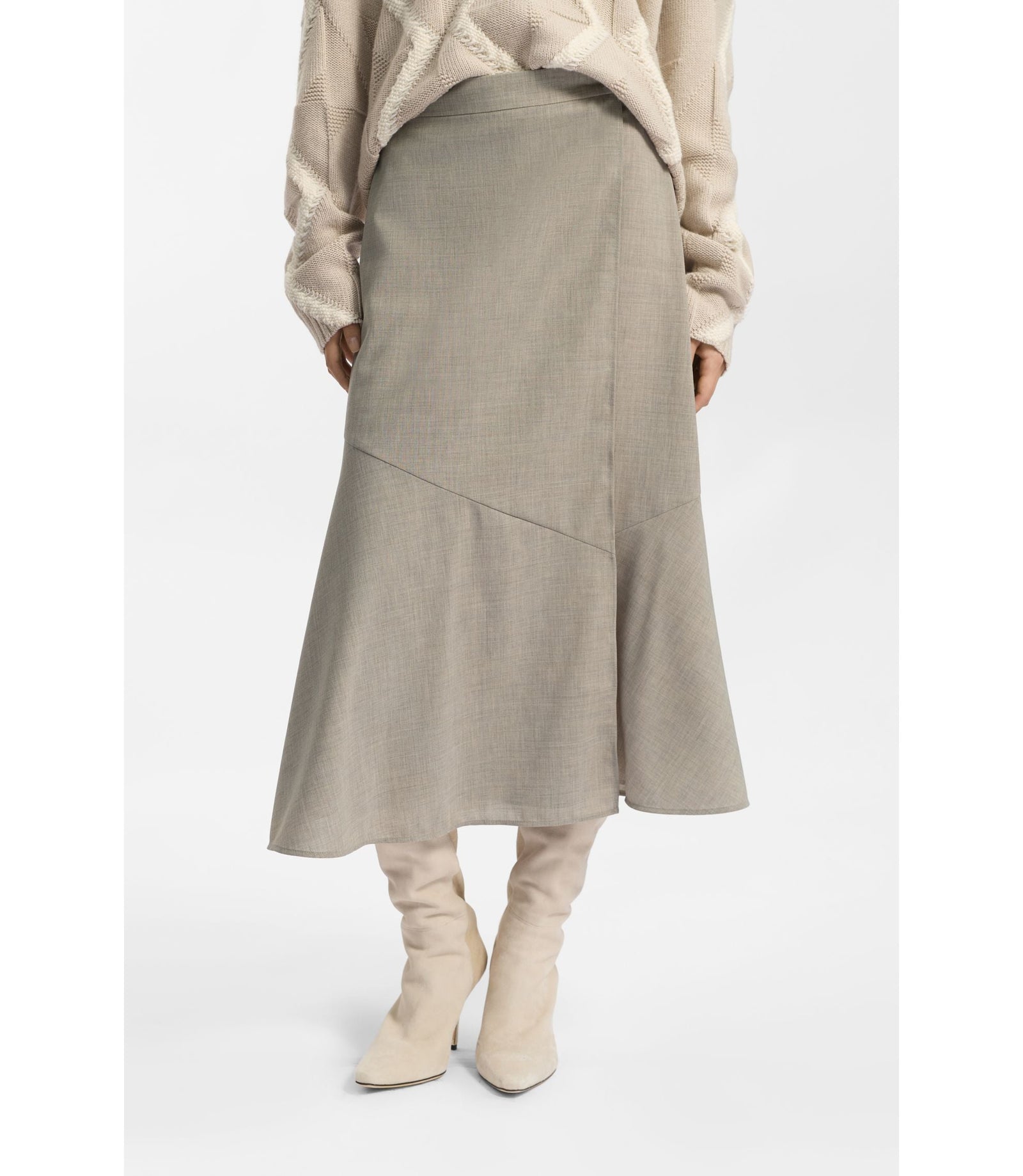 Boss Melange A Line Skirt In Virgin Wool Light Beige Women's