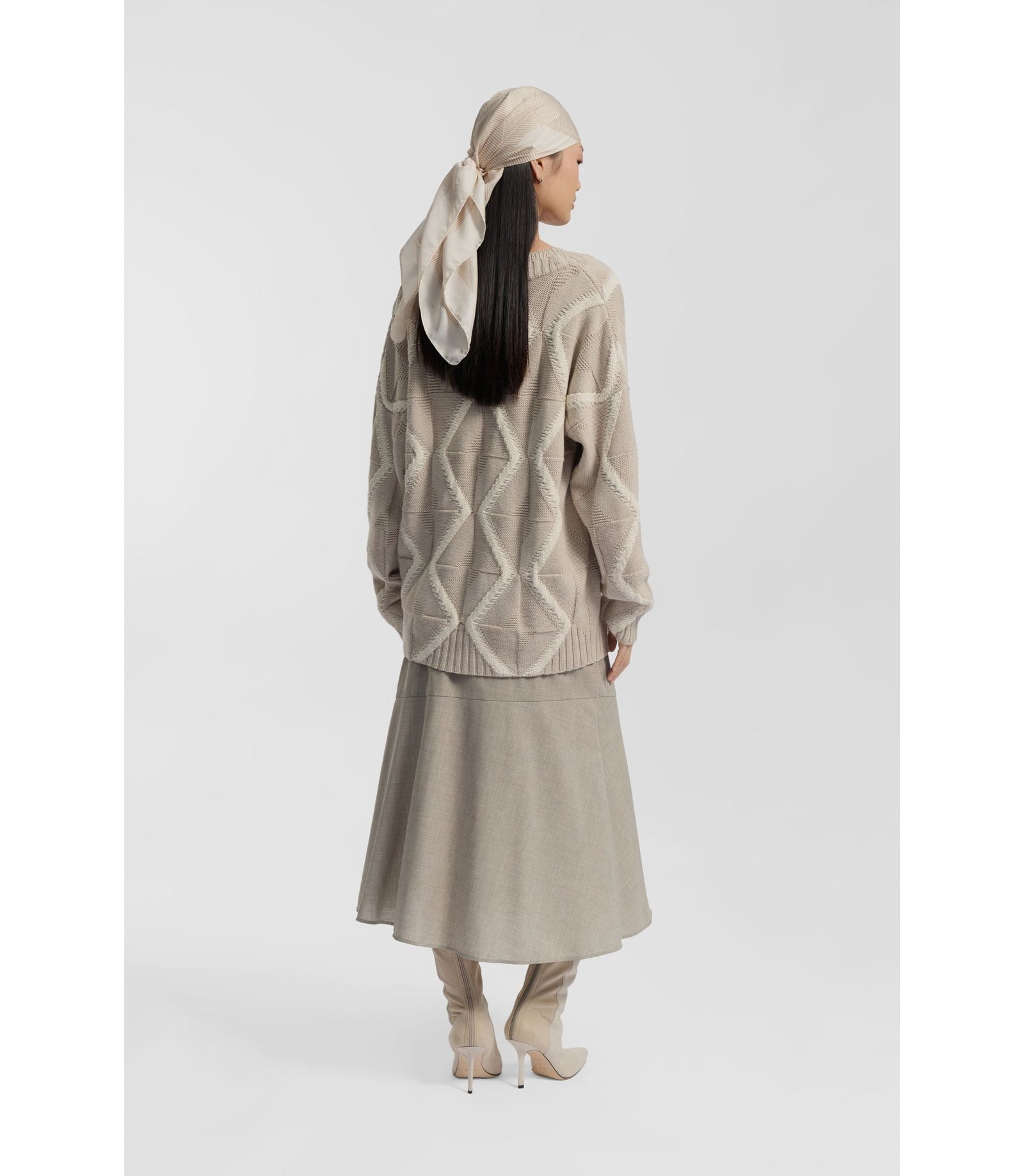 Boss Melange A Line Skirt In Virgin Wool Light Beige Women's