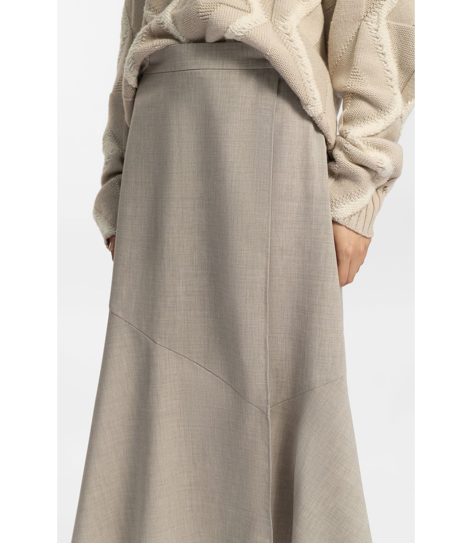 Boss Melange A Line Skirt In Virgin Wool Light Beige Women's