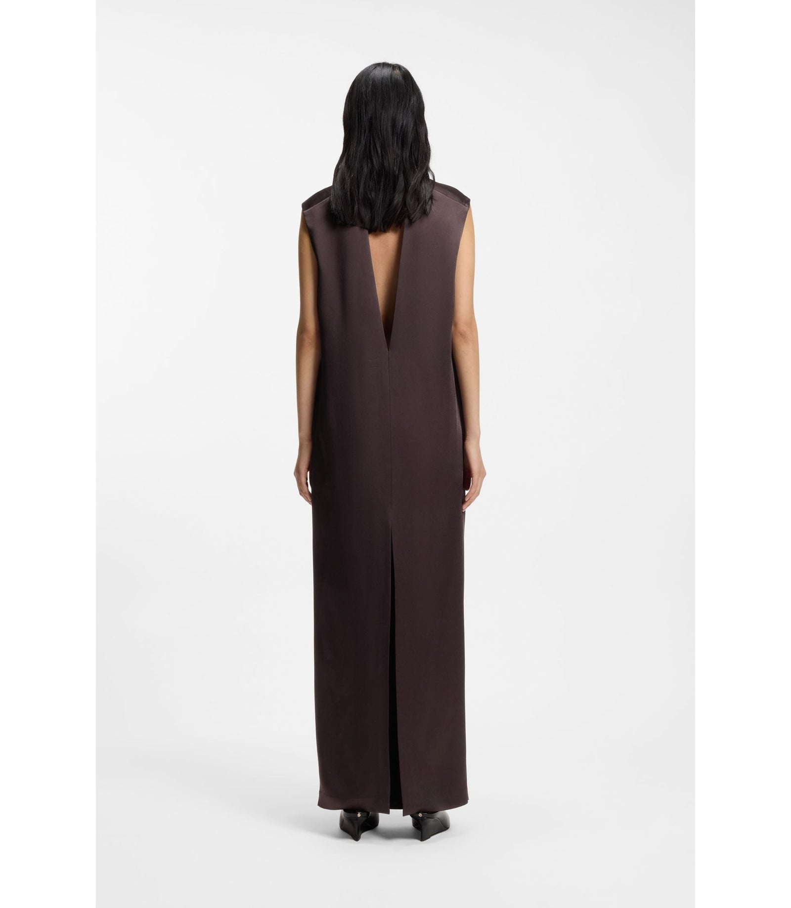 Boss Maxi Dress In High Shine Sable Dark Brown Women's