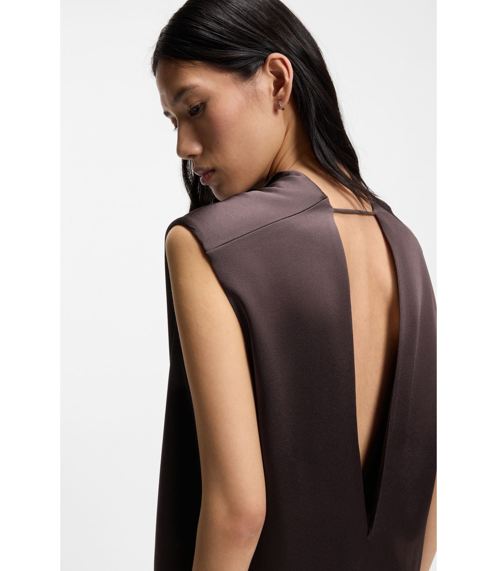 Boss Maxi Dress In High Shine Sable Dark Brown Women's