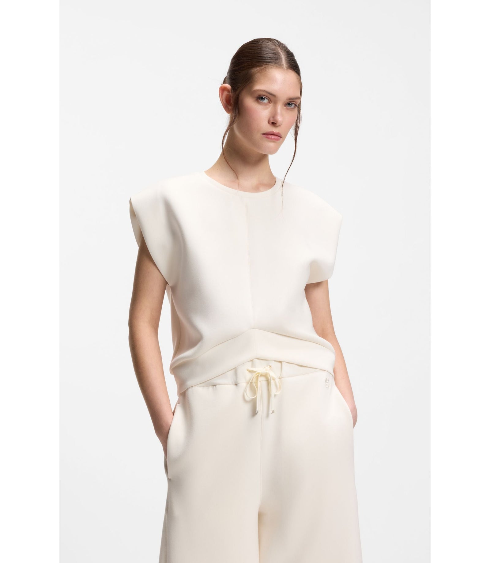 Boss Loose Fit Sweatshirt With V Cut Hemline White Women's