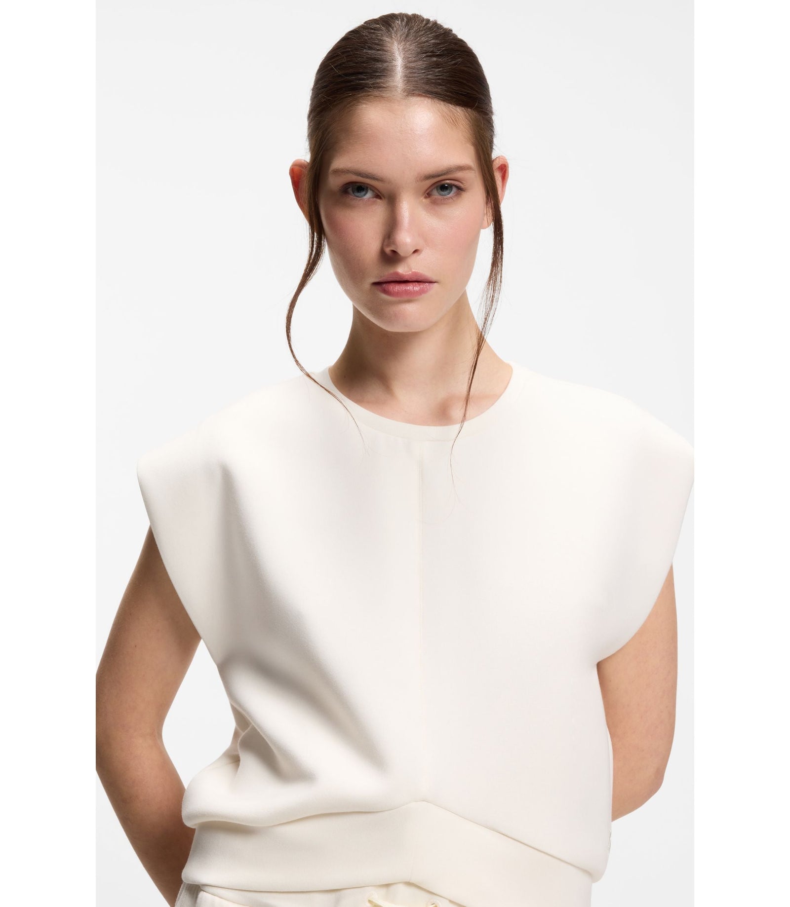 Boss Loose Fit Sweatshirt With V Cut Hemline White Women's