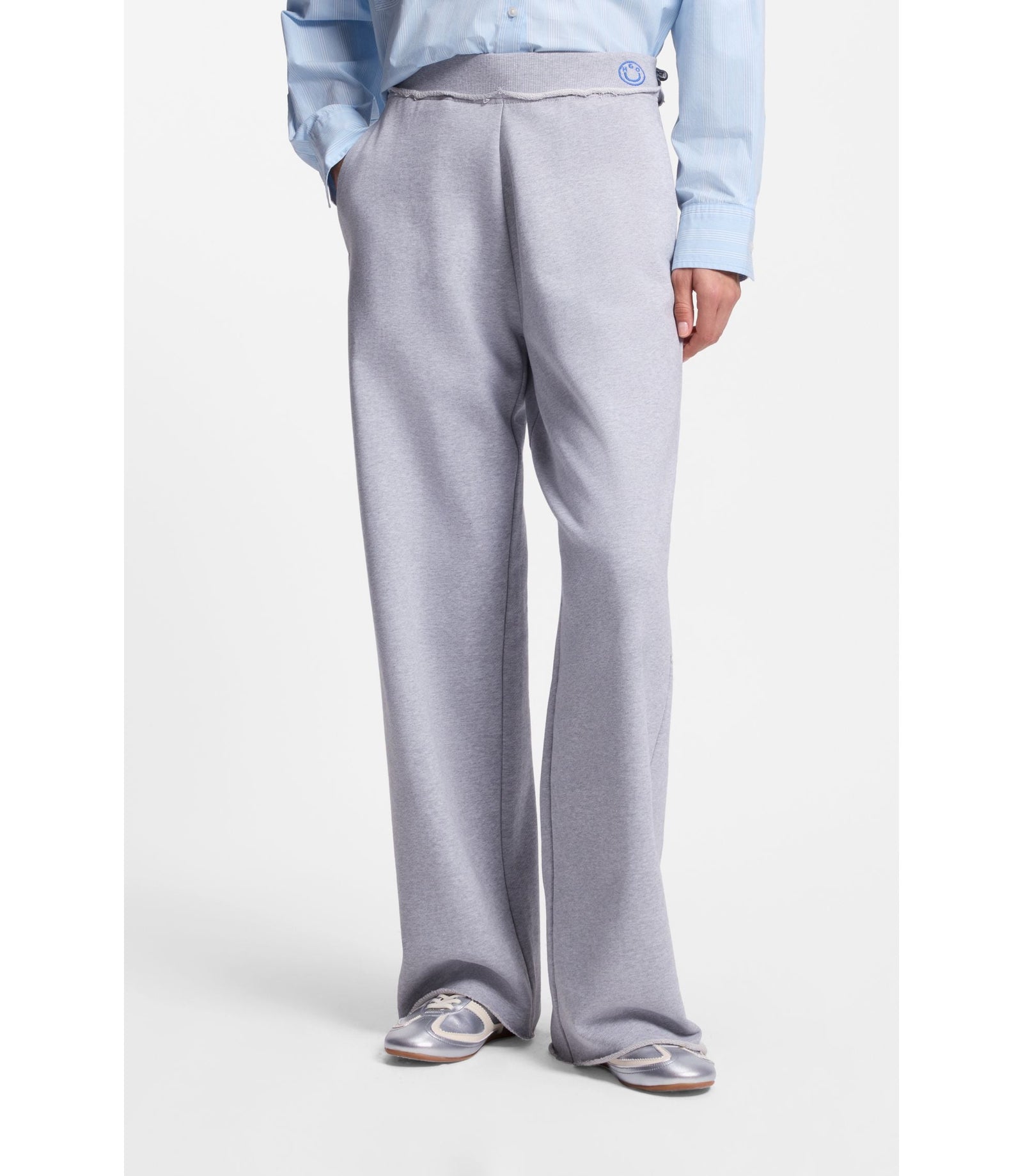 Hugo Logo Waistband Tracksuit Bottoms In Cotton Terry Light Grey Women's