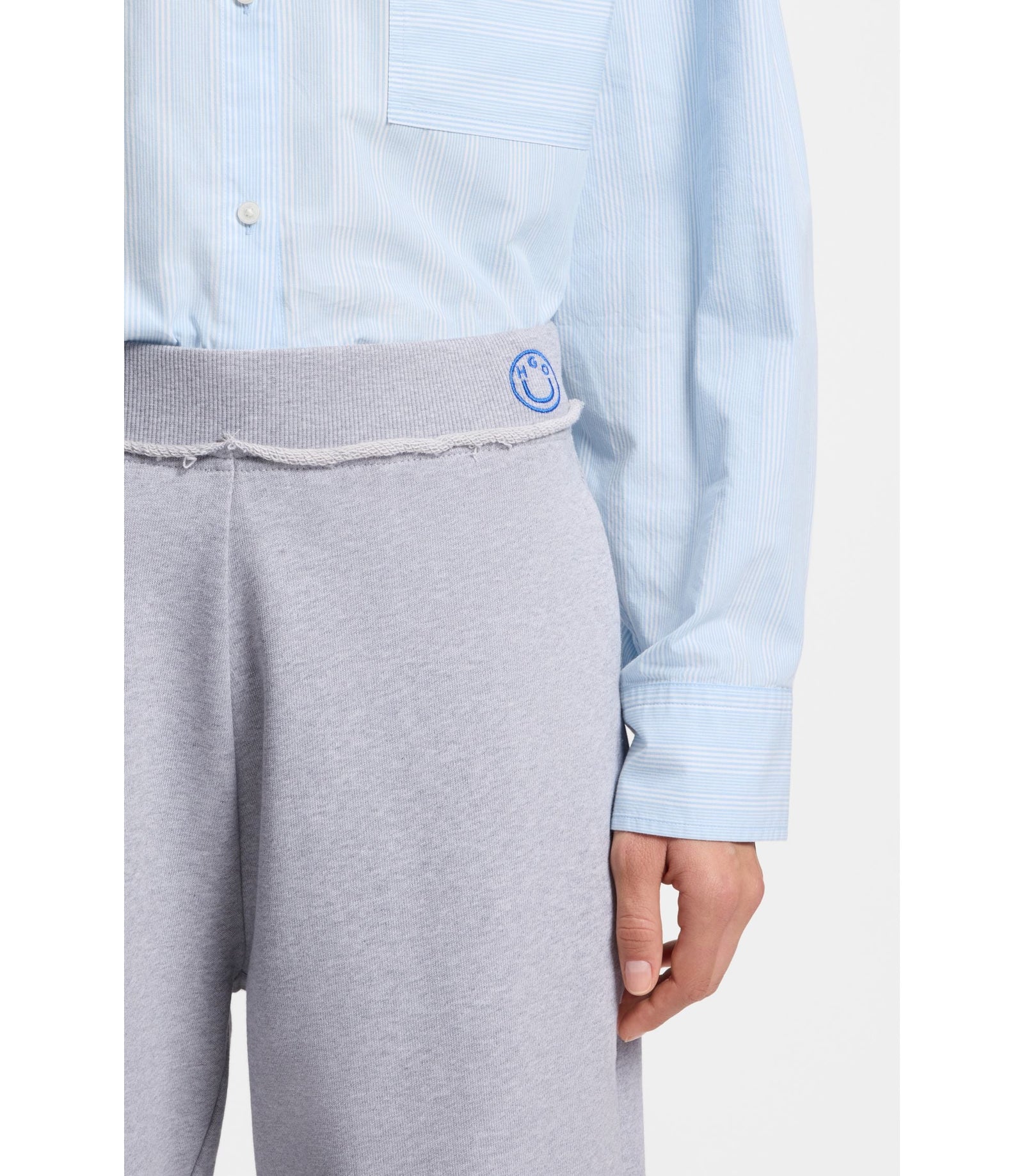Hugo Logo Waistband Tracksuit Bottoms In Cotton Terry Light Grey Women's