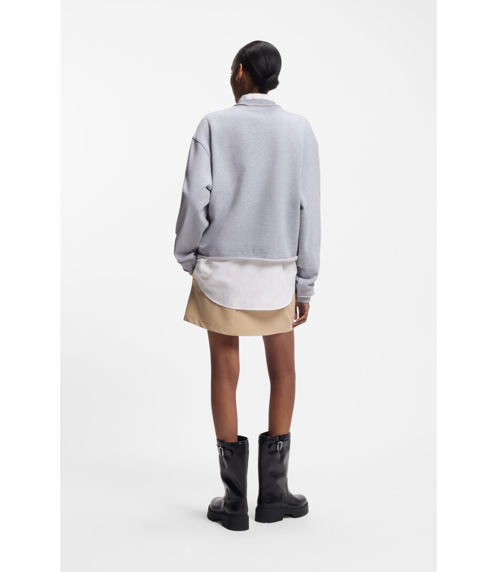 Hugo Logo Collar Sweatshirt In Cotton Terry Light Grey Women's