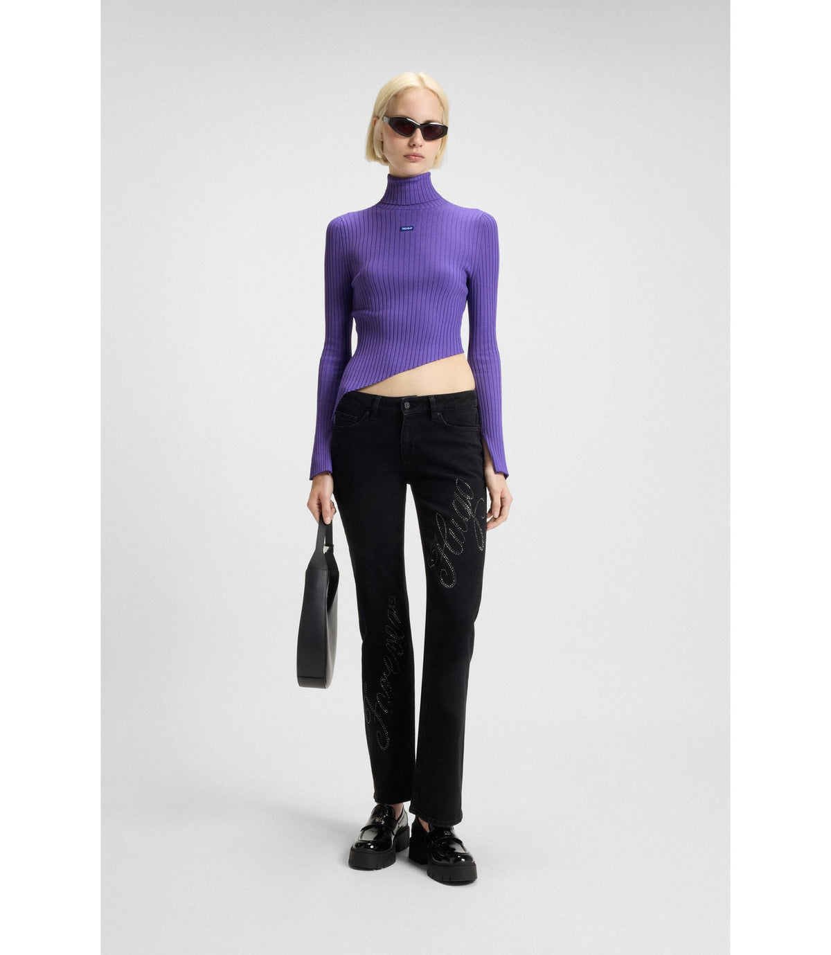 Hugo Logo Badge Sweater With Asymmetric Him Purple Women's