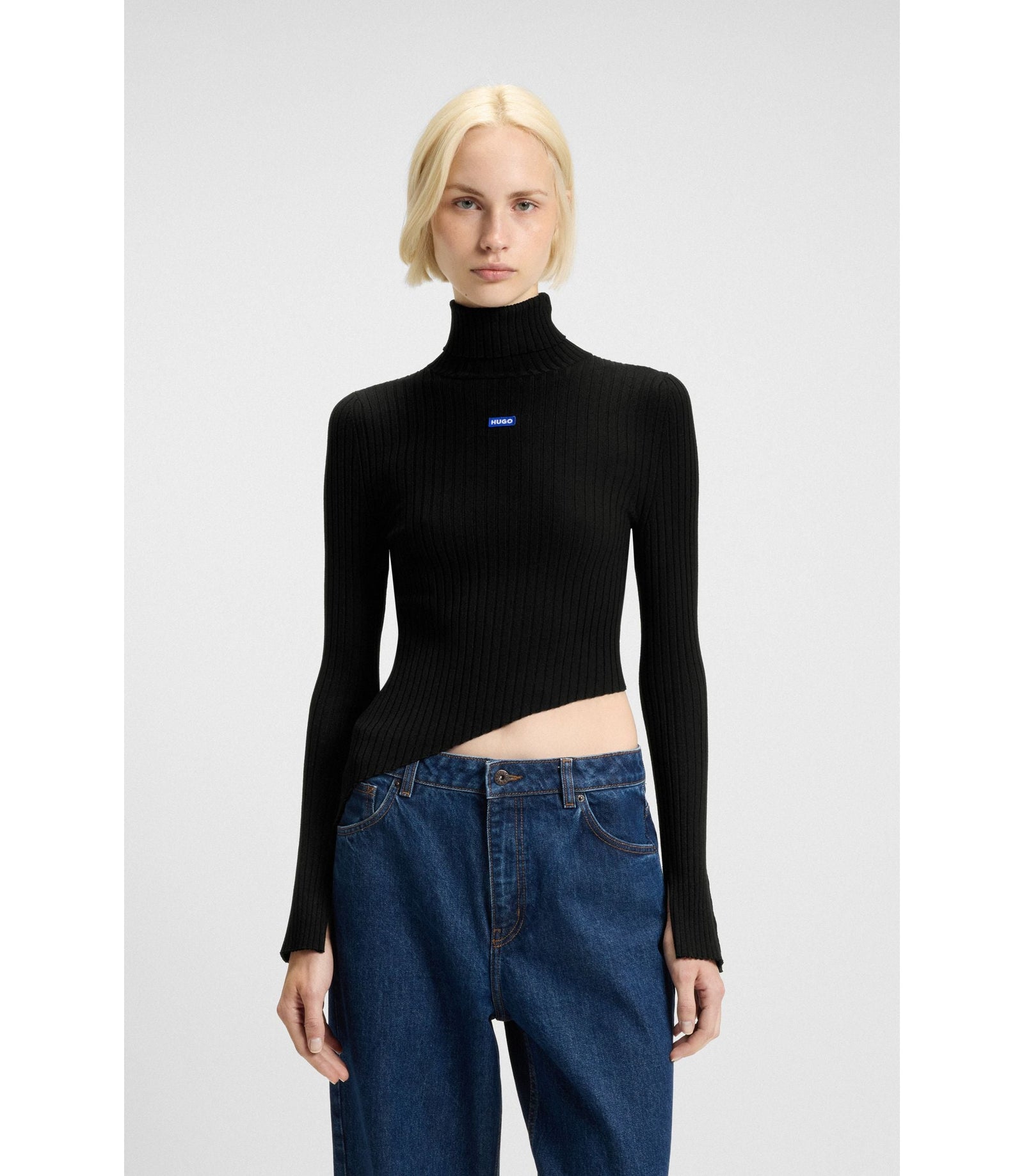 Hugo Logo Badge Sweater With Asymmetric Him Black Women's