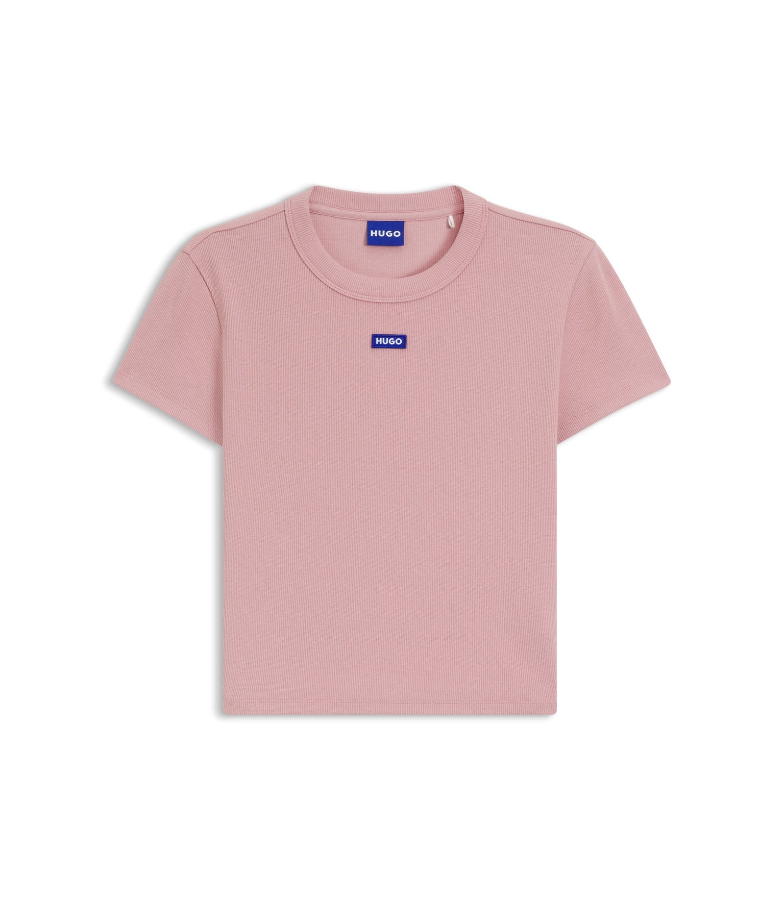 Hugo Logo Badge Slim Fit T Shirt In Stretch Cotton Light Pink Women's
