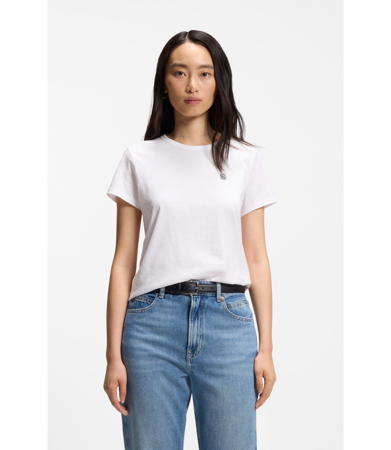 Boss Logo Artwork Slim Fit T Shirt In Cotton Jersey White Women's