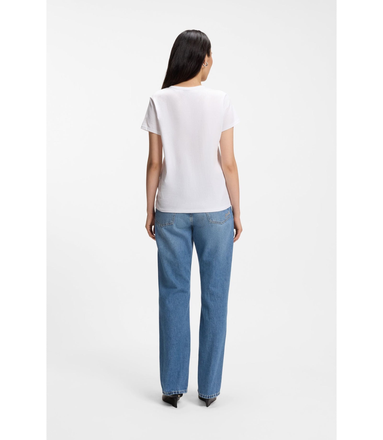 Boss Logo Artwork Slim Fit T Shirt In Cotton Jersey White Women's