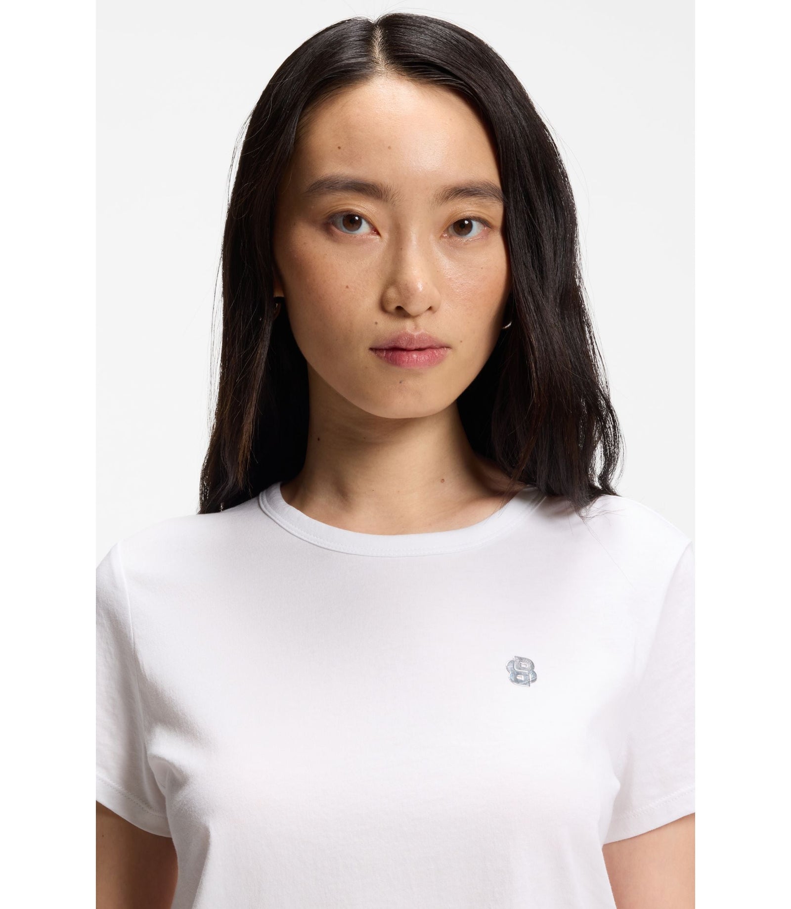 Boss Logo Artwork Slim Fit T Shirt In Cotton Jersey White Women's