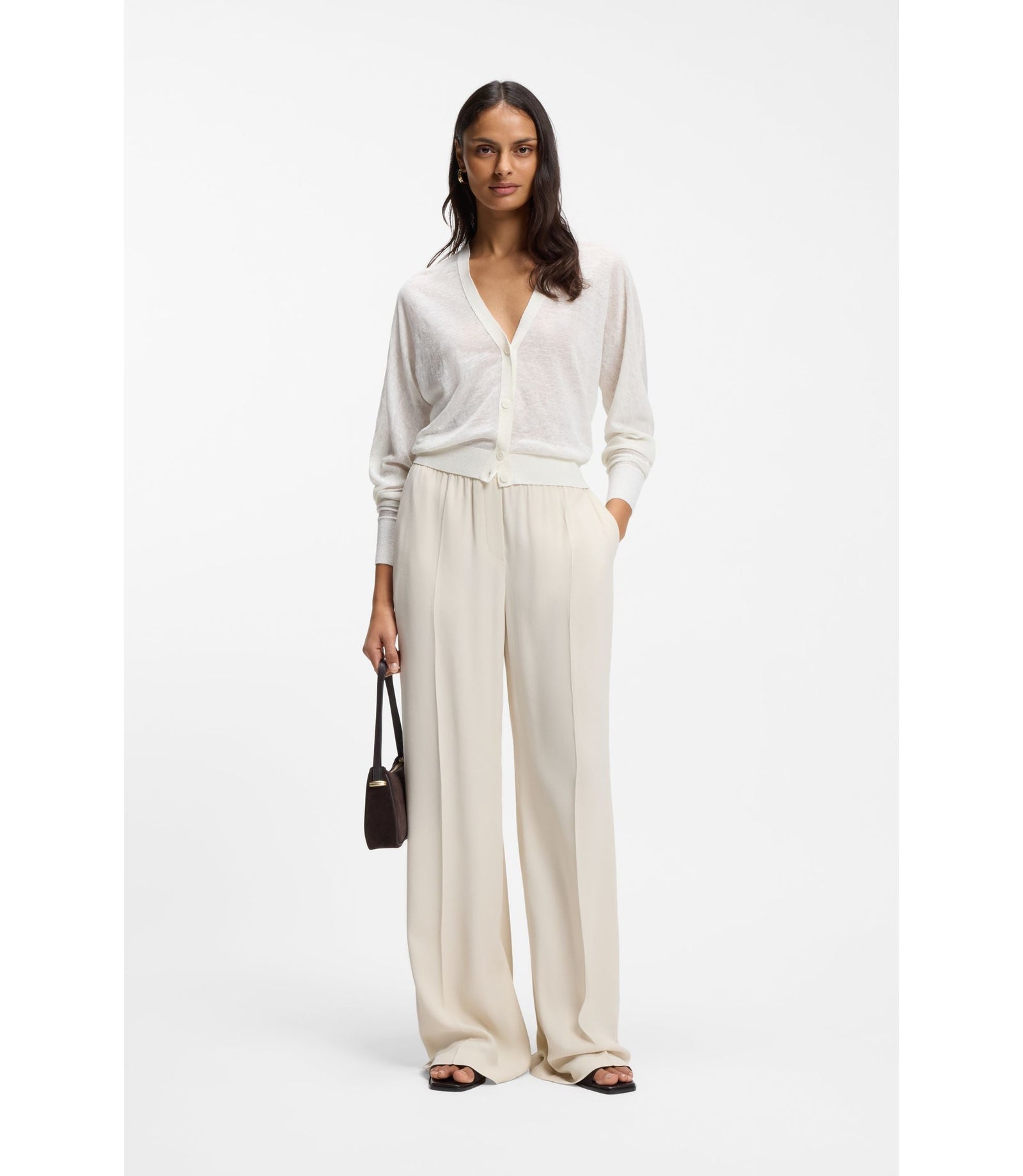 Boss Linen Cotton Cardigan With Buttoned Front White Women's