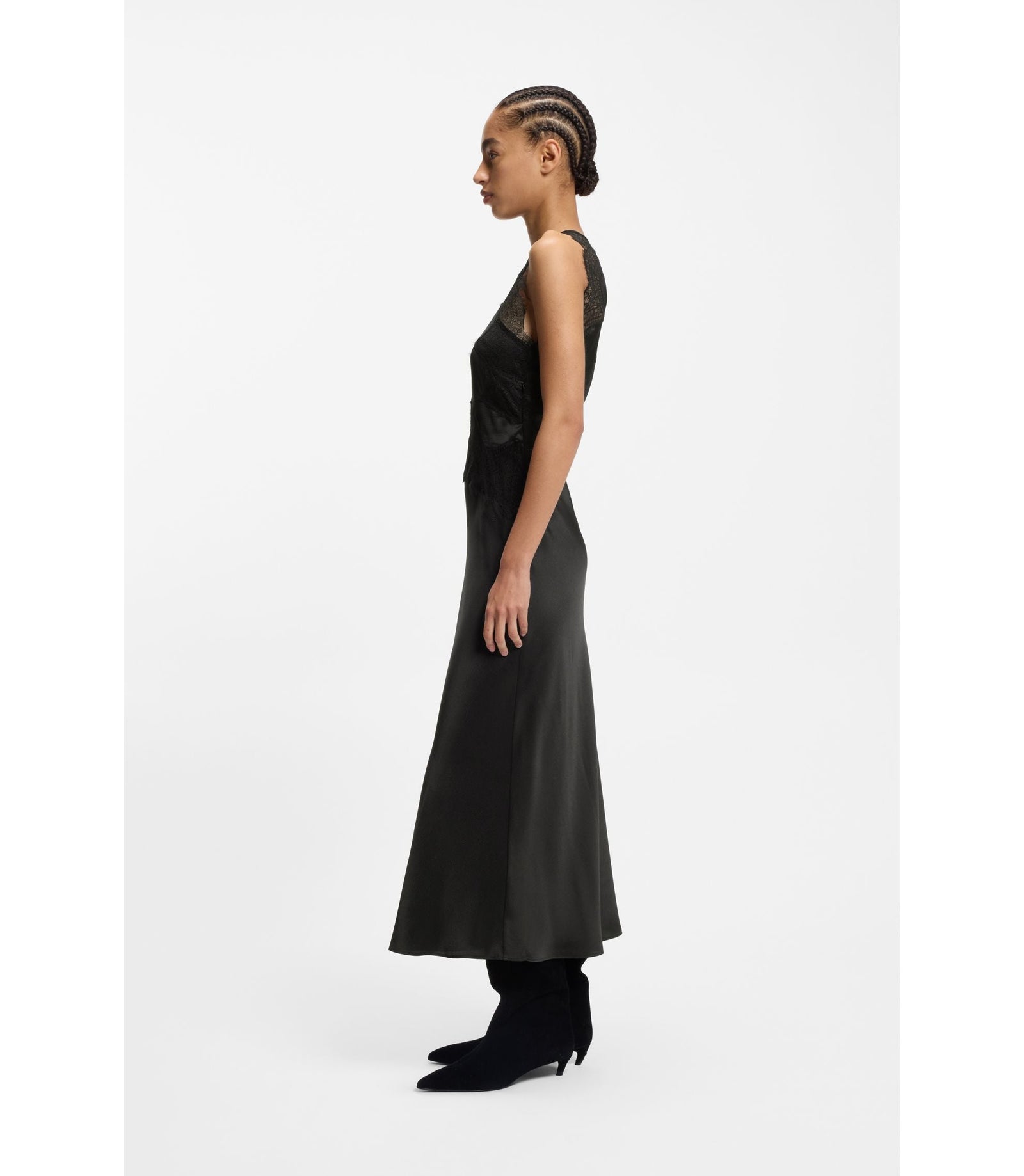Boss Lace Trim Dress In Seersucker Satin Black Women's