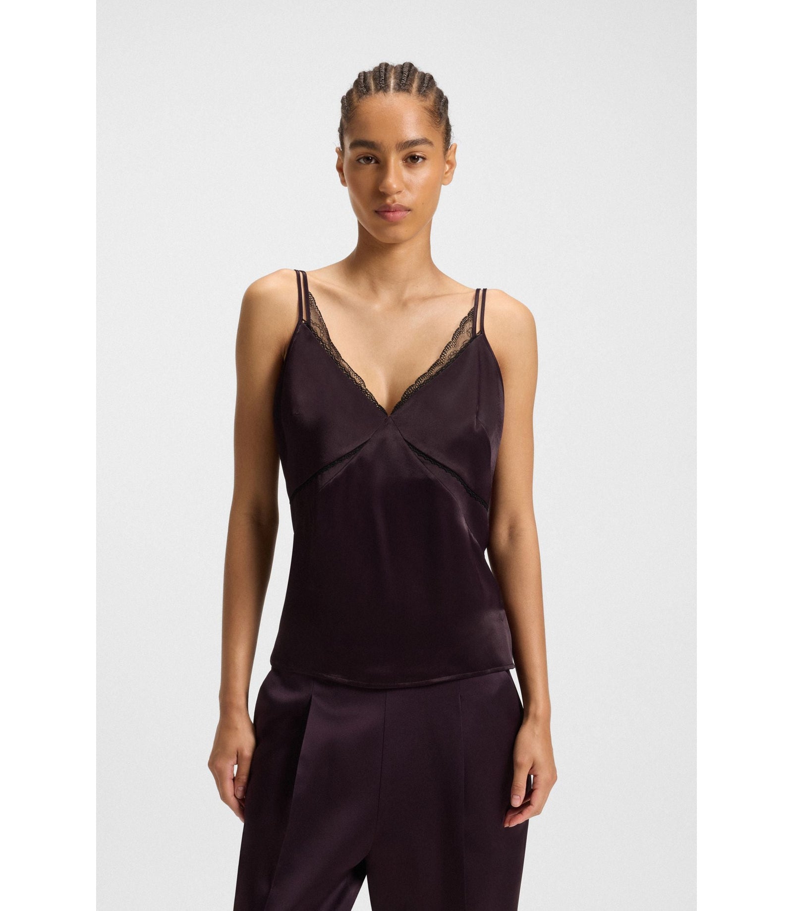 Boss Lace Trim Camisole In Satin Light Purple Women's