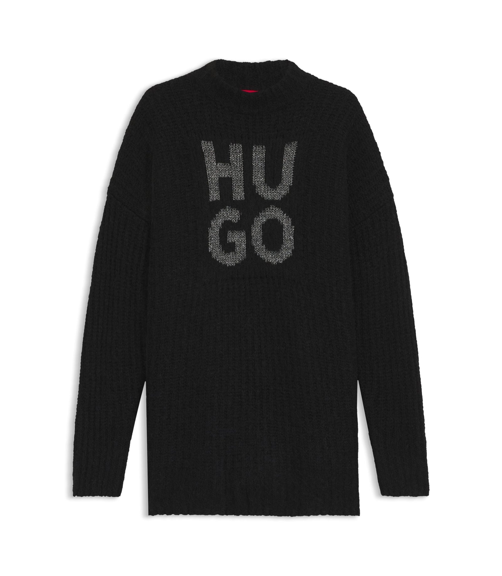 Hugo Knitted Sweater With Sparkling Stacked Logo Black Women's