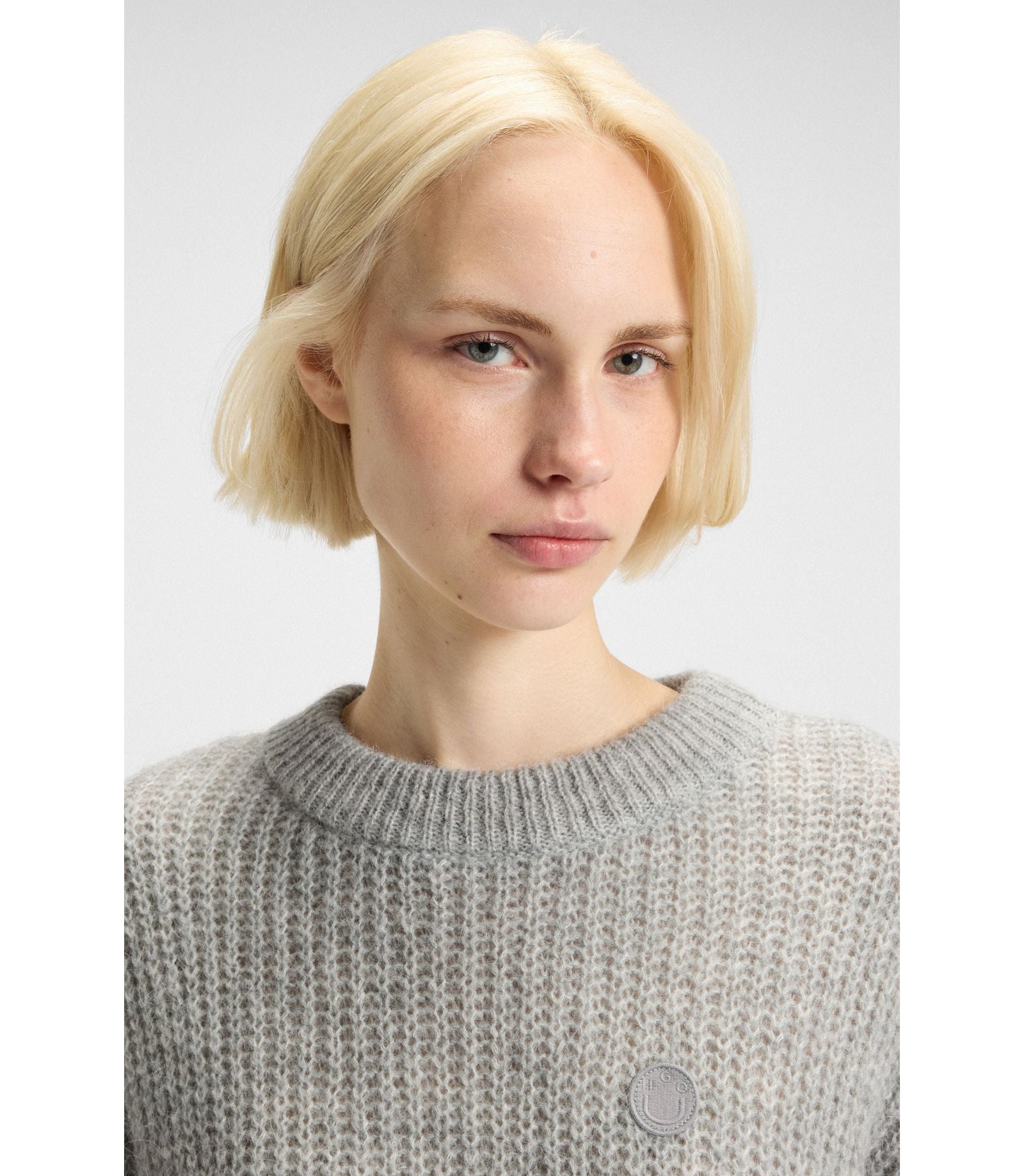 Hugo Knitted Sweater With Happy Hugo Badge Light Grey Women's