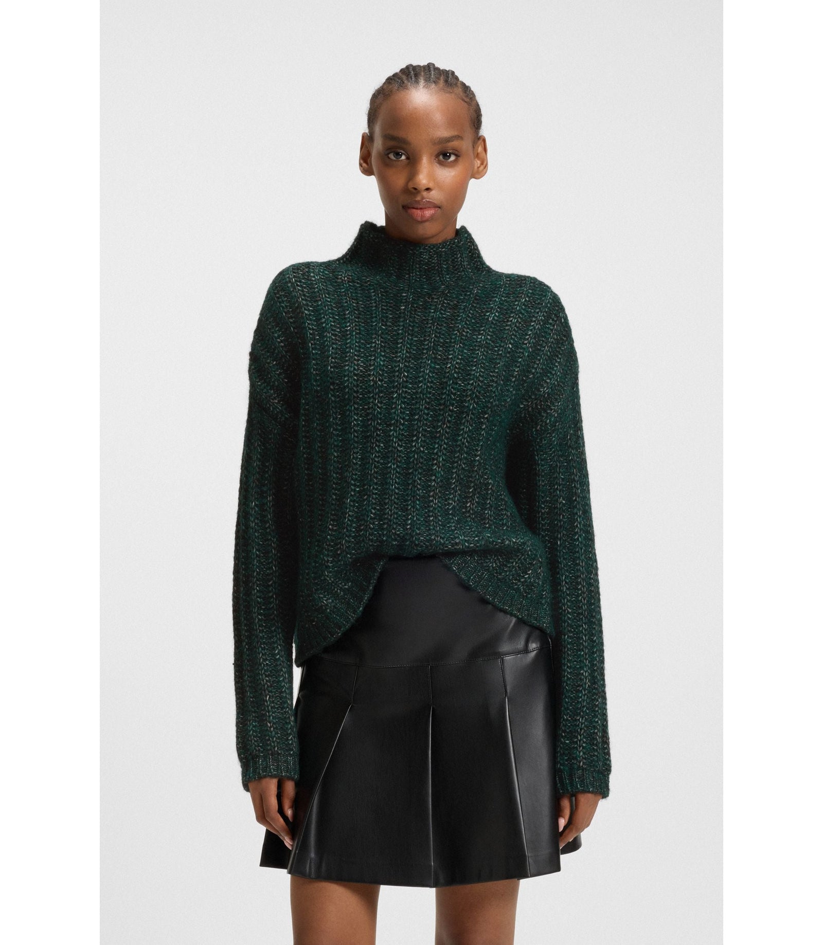 Hugo Knitted Sweater With Bold Ribbed Structure Dark Green Women's