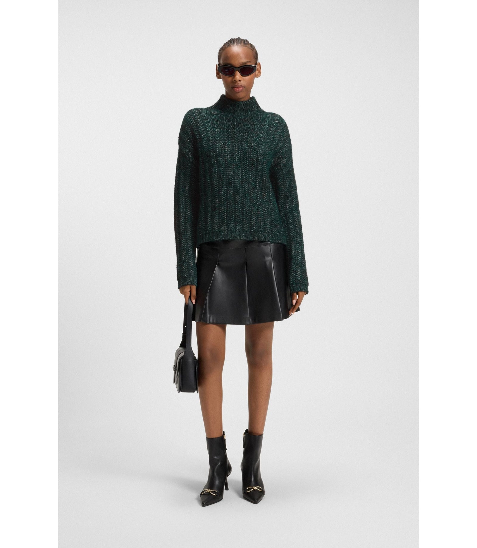 Hugo Knitted Sweater With Bold Ribbed Structure Dark Green Women's