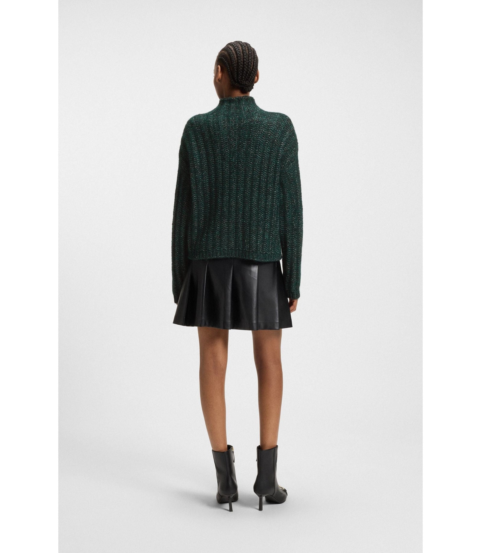 Hugo Knitted Sweater With Bold Ribbed Structure Dark Green Women's