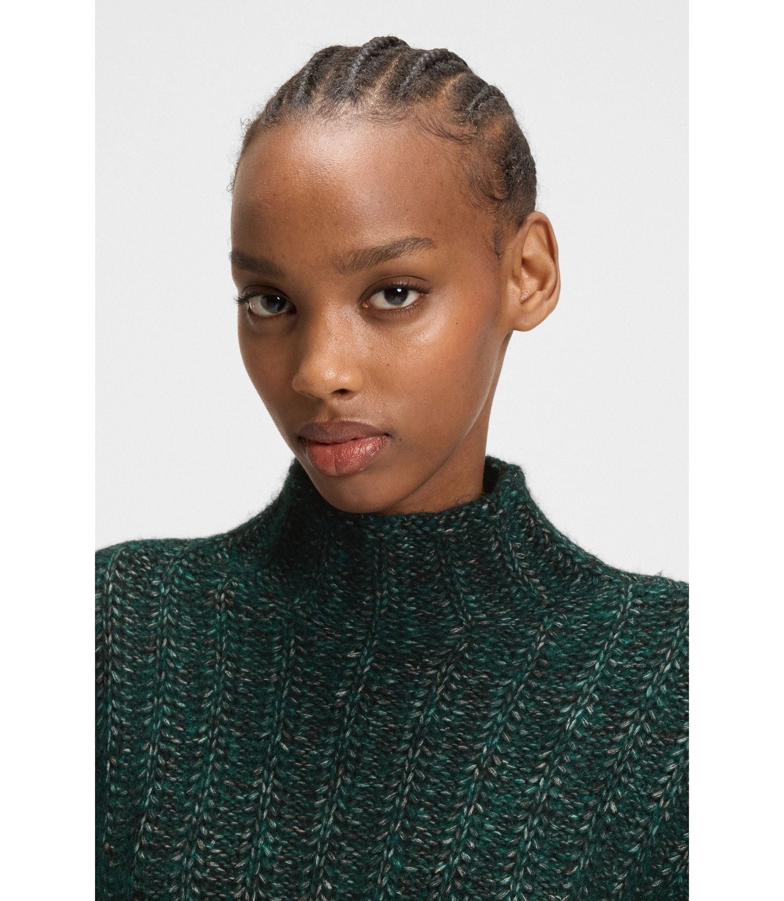 Hugo Knitted Sweater With Bold Ribbed Structure Dark Green Women's