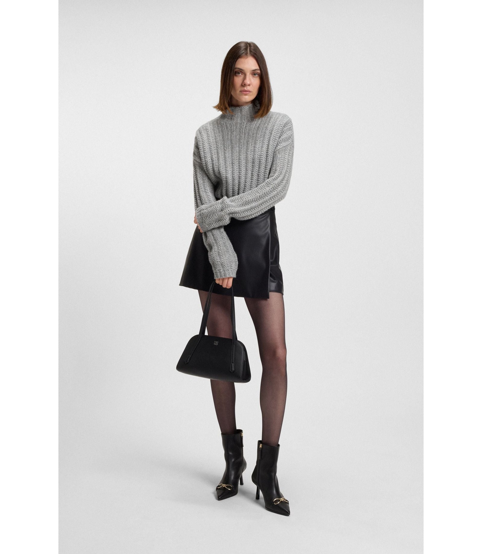 Hugo Knitted Sweater With Bold Ribbed Structure Grey Women's
