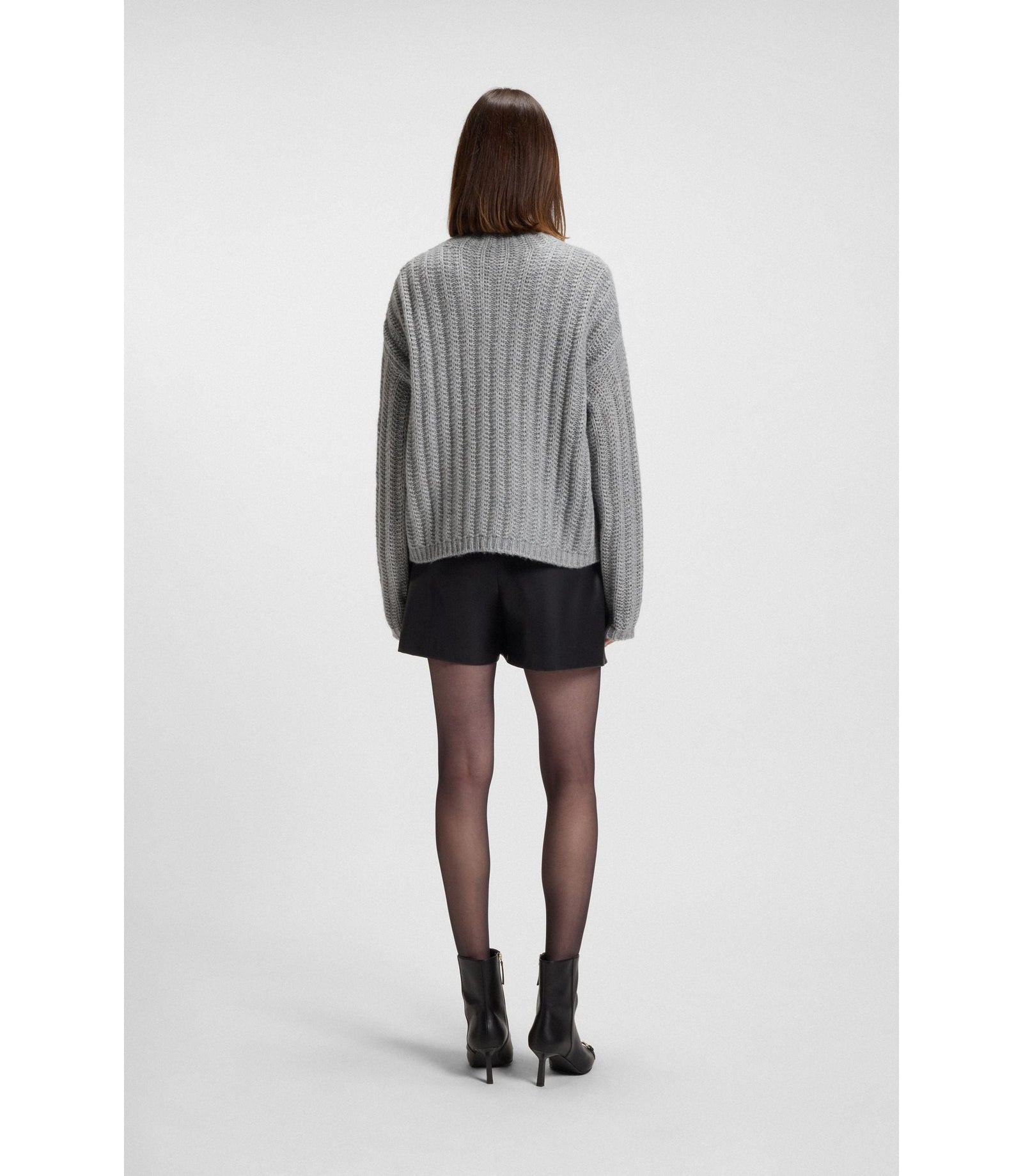Hugo Knitted Sweater With Bold Ribbed Structure Grey Women's