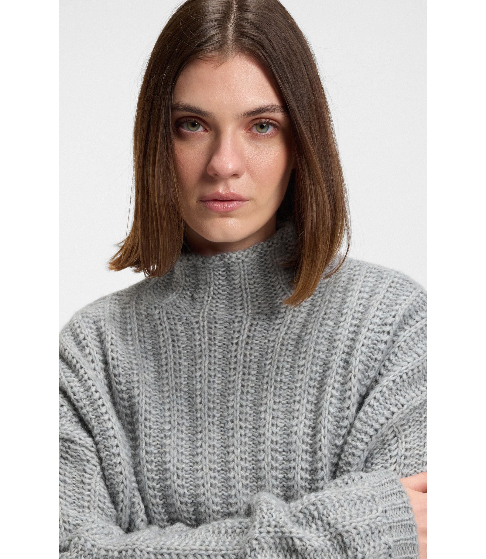 Hugo Knitted Sweater With Bold Ribbed Structure Grey Women's